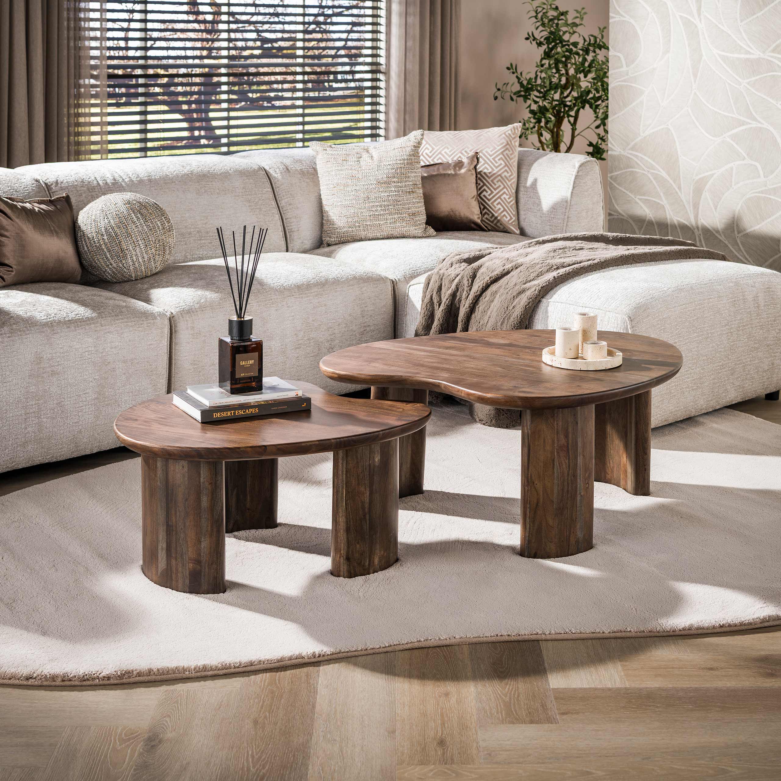 Salontafel Mova set van 2 / Massief acacia bruin – afbeelding 1