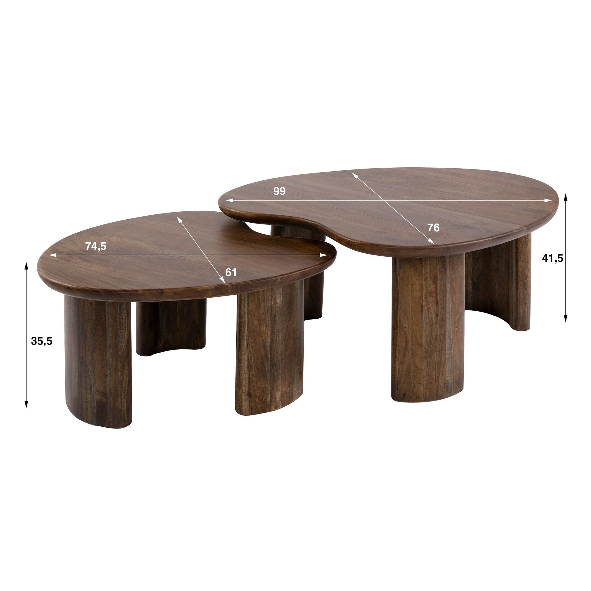 Salontafel Mova set van 2 / Massief acacia bruin – afbeelding 5