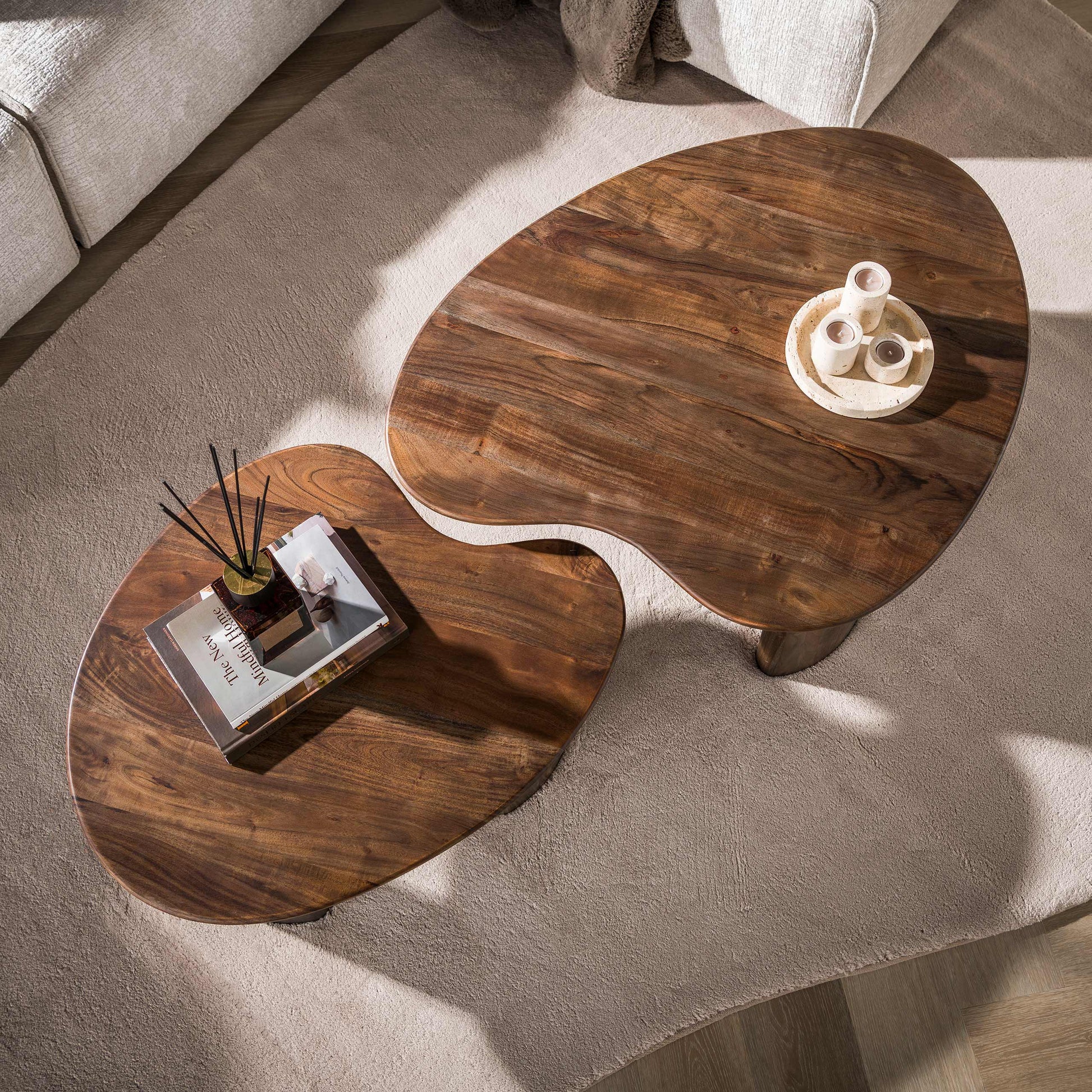 Salontafel Mova set van 2 / Massief acacia bruin – afbeelding 2
