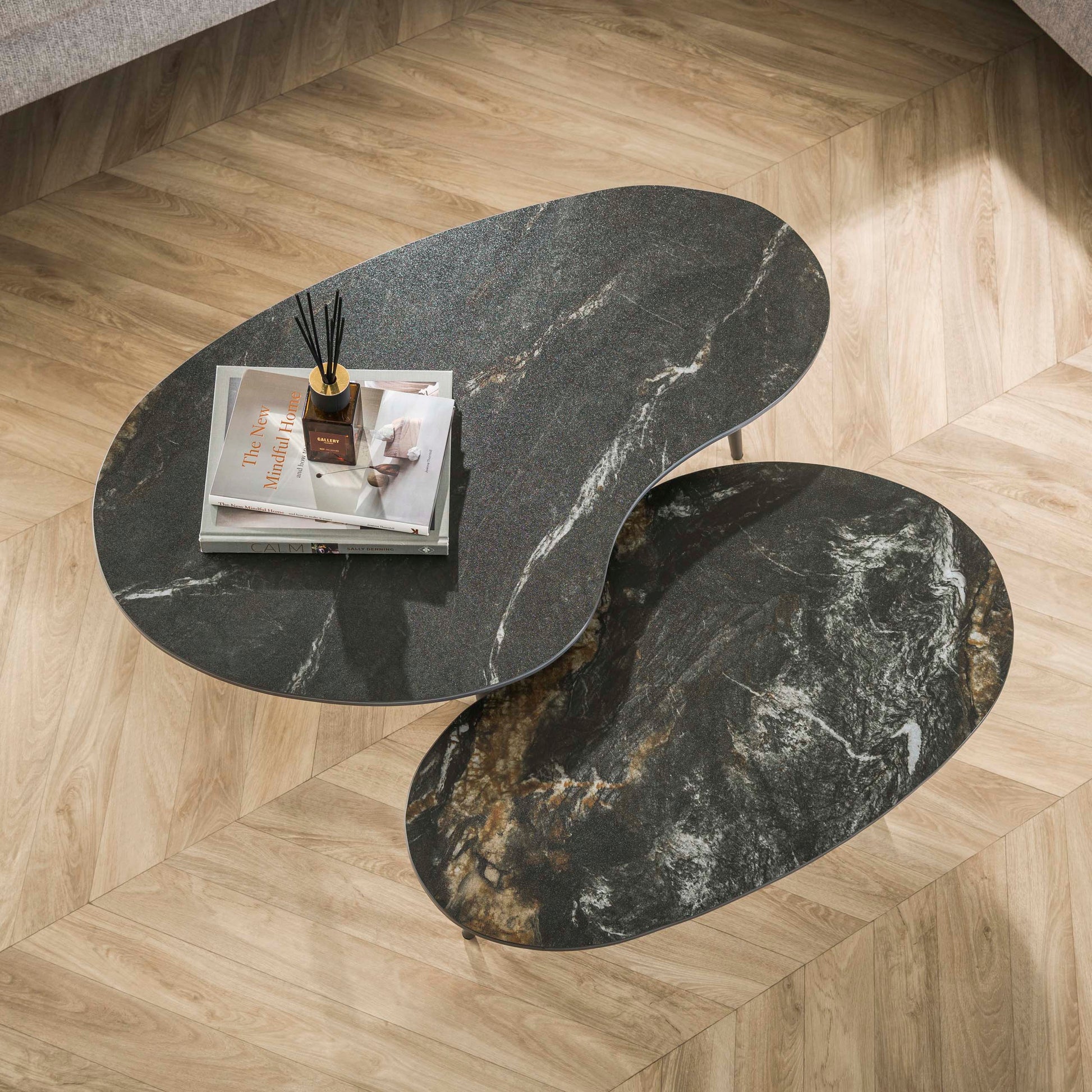 Salontafel Fossil niervormig set van 2 / Keramiek fossil black – afbeelding 1
