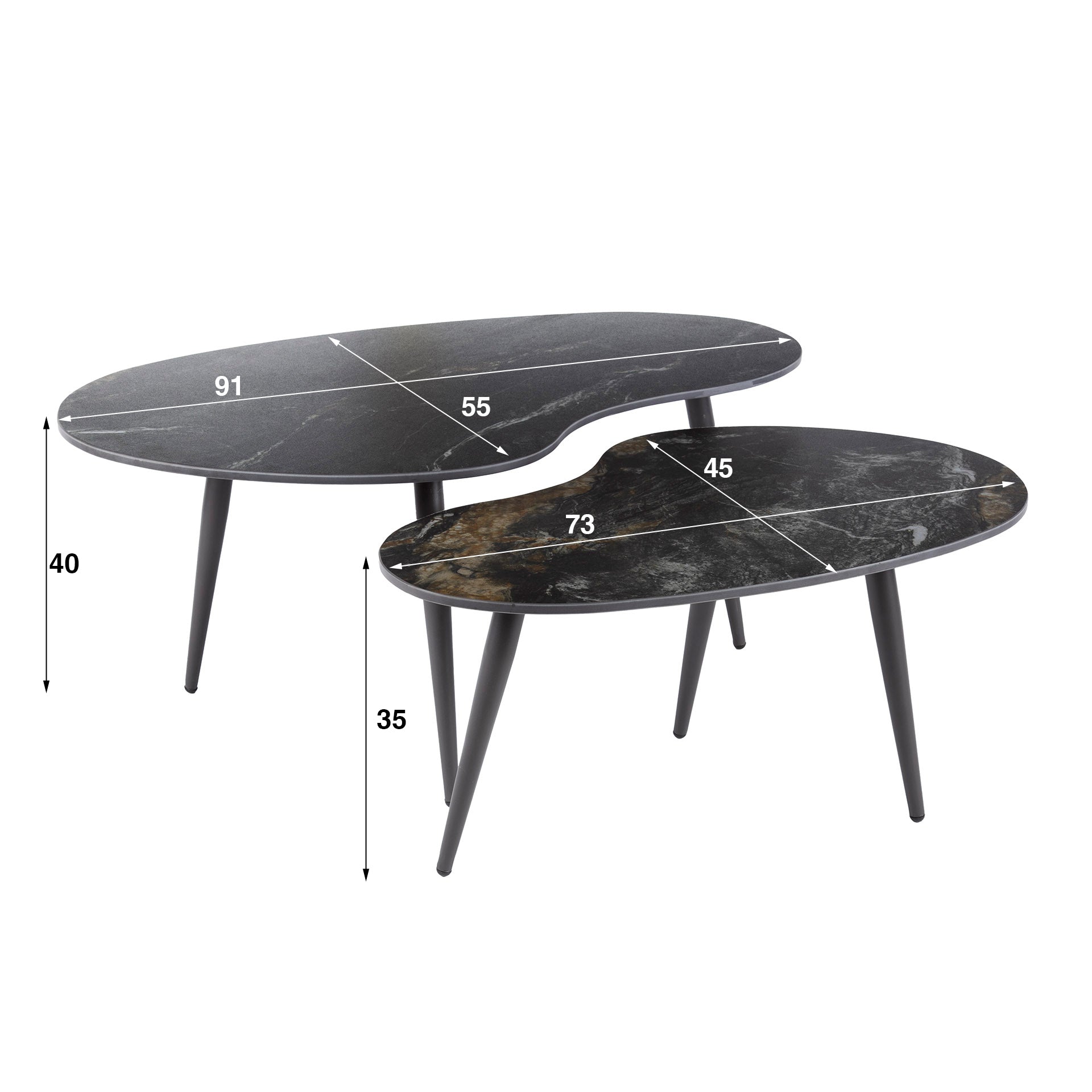Salontafel Fossil niervormig set van 2 / Keramiek fossil black – afbeelding 5
