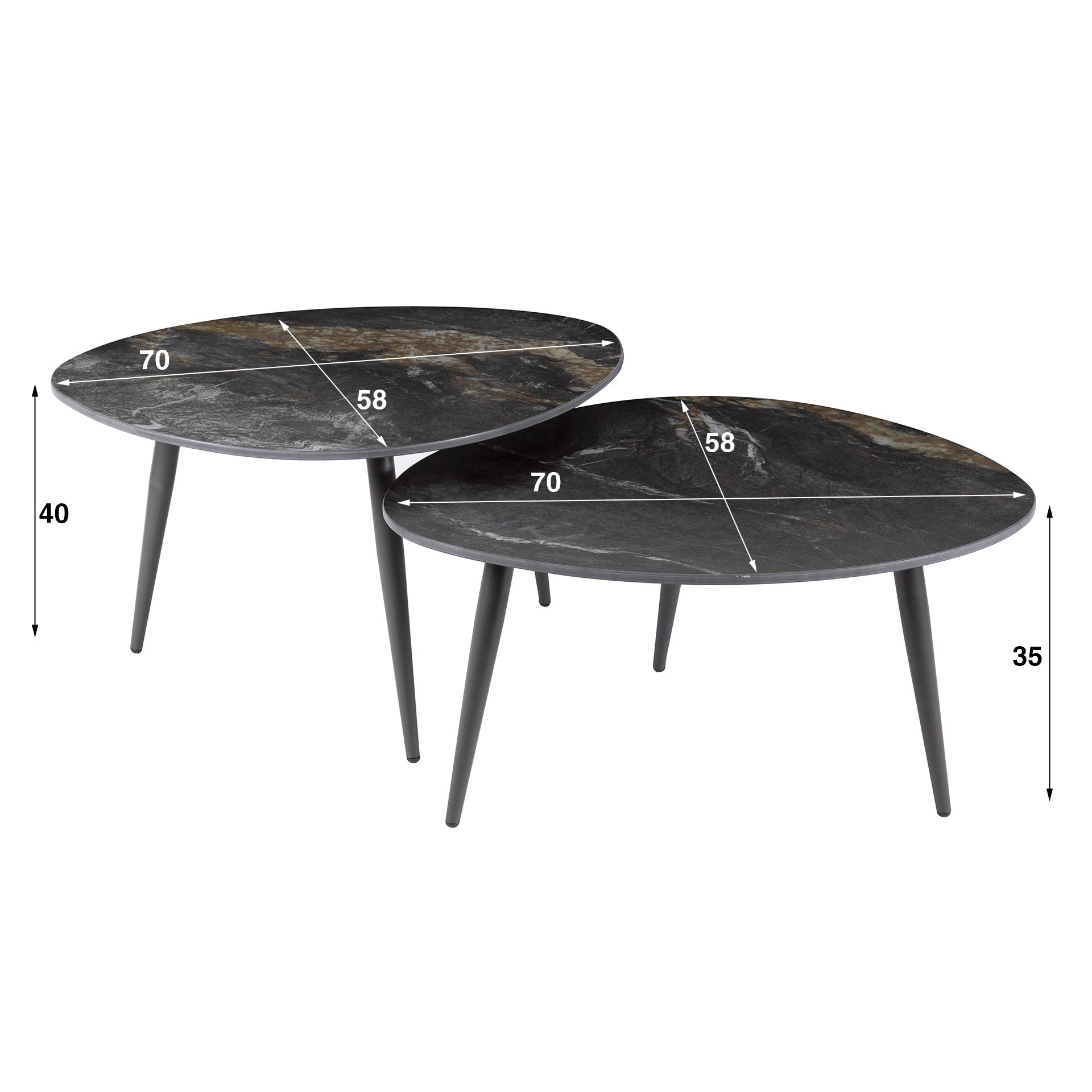 Salontafel Fossil organisch set van 2 / Keramiek fossil black – afbeelding 5