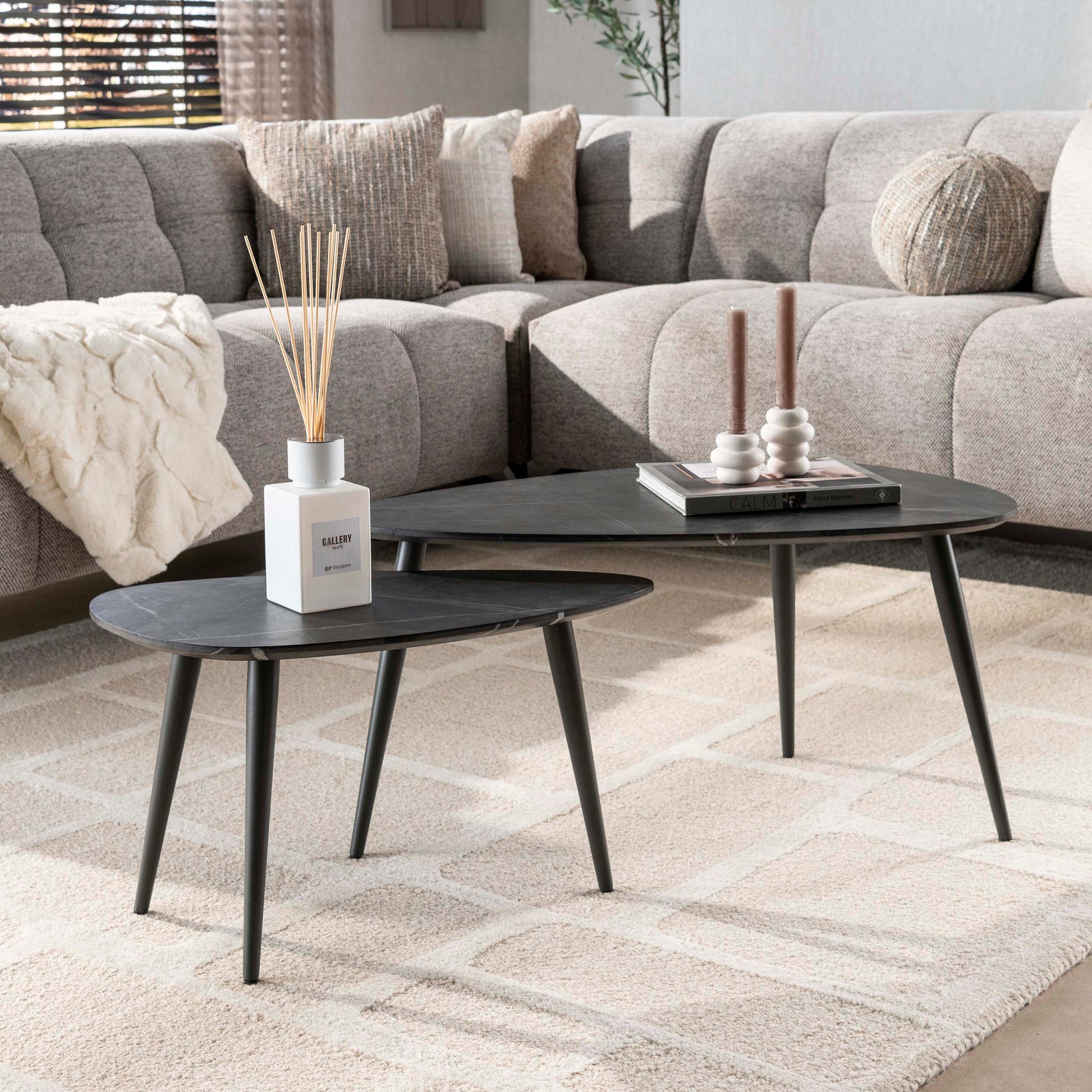 Salontafel Onyx peervormig set van 2 / 3D melamine graphite – afbeelding 1