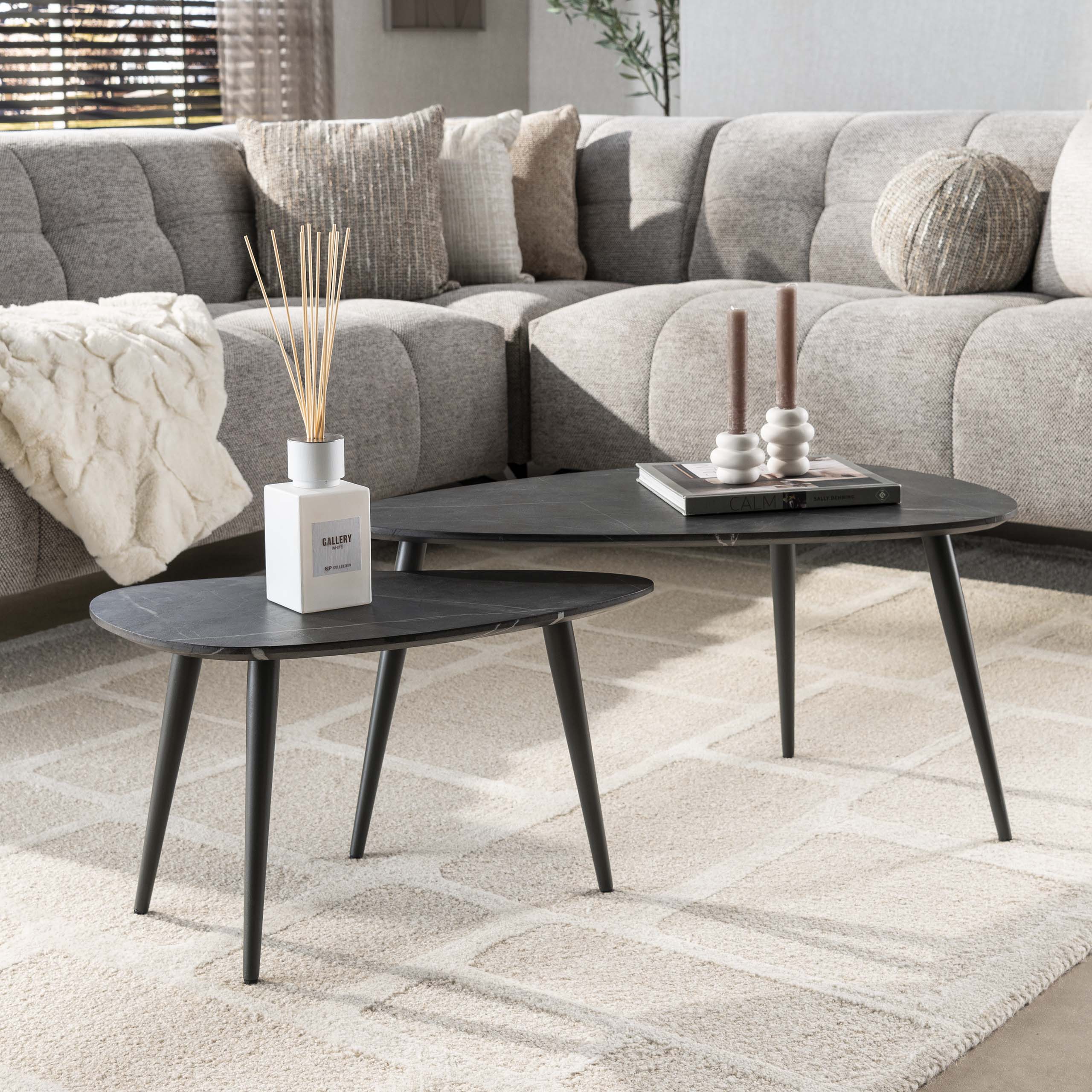 Salontafel Onyx peervormig set van 2 / 3D melamine graphite – afbeelding 1