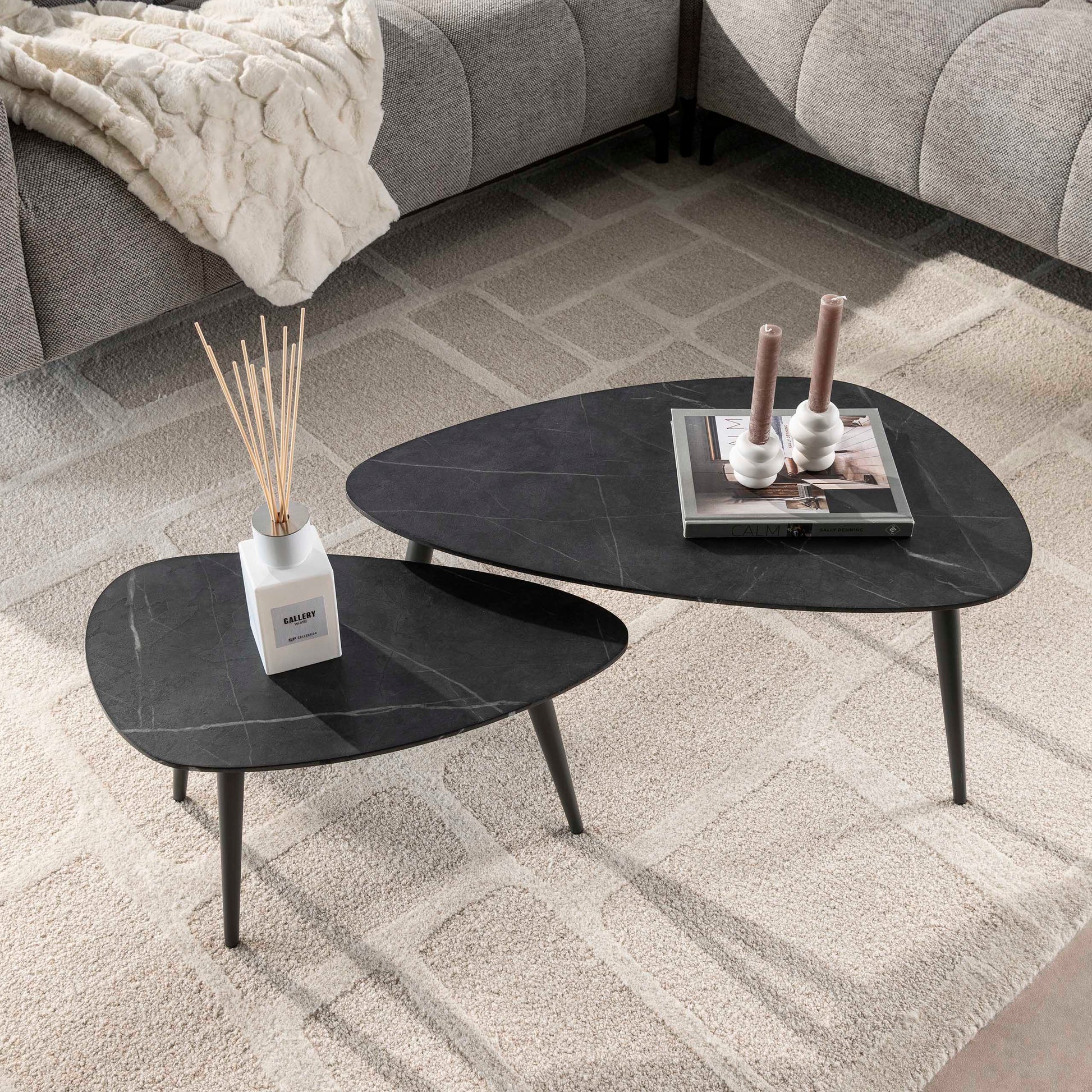 Salontafel Onyx peervormig set van 2 / 3D melamine graphite – afbeelding 2