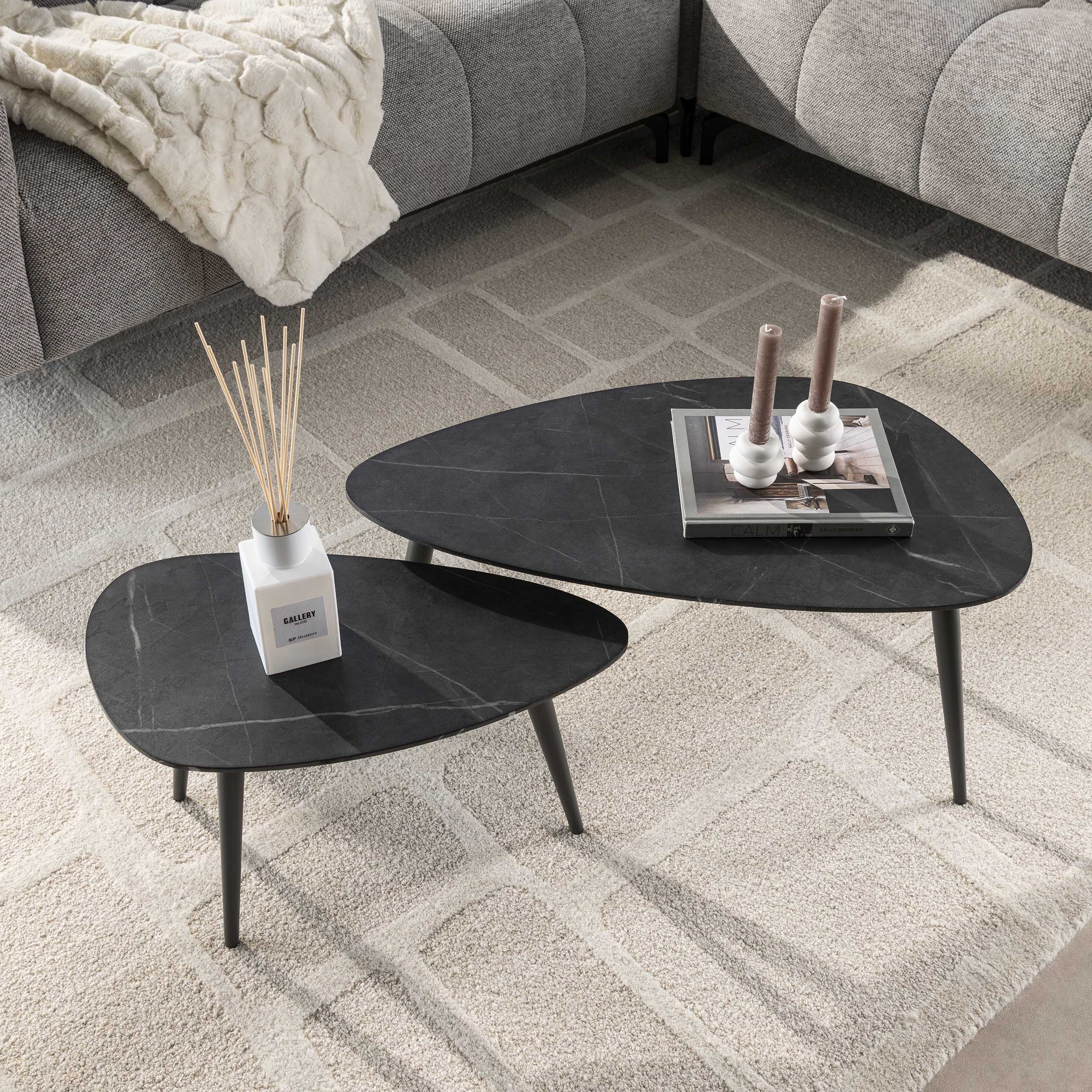 Salontafel Onyx peervormig set van 2 / 3D melamine graphite – afbeelding 2