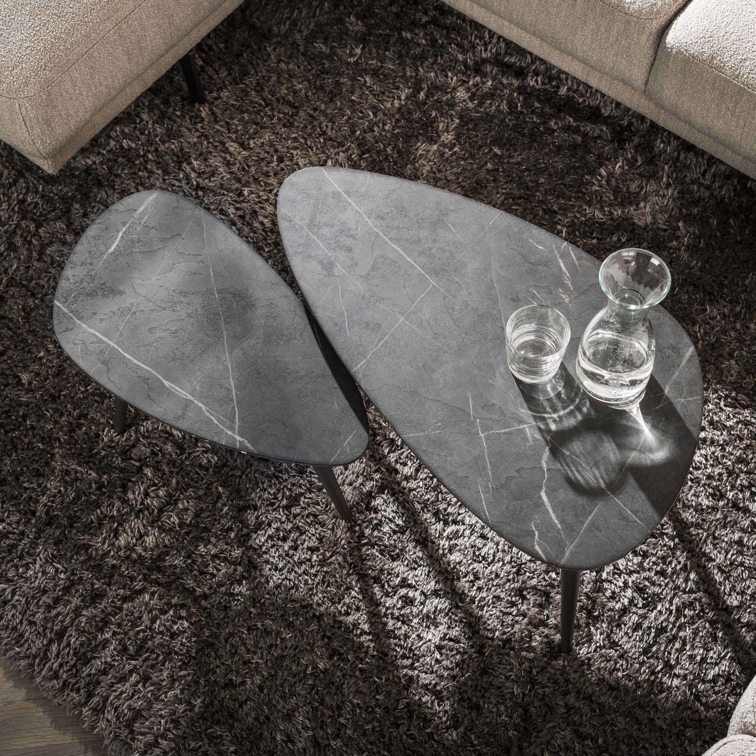 Salontafel Onyx peervormig set van 2 / 3D melamine graphite – afbeelding 5