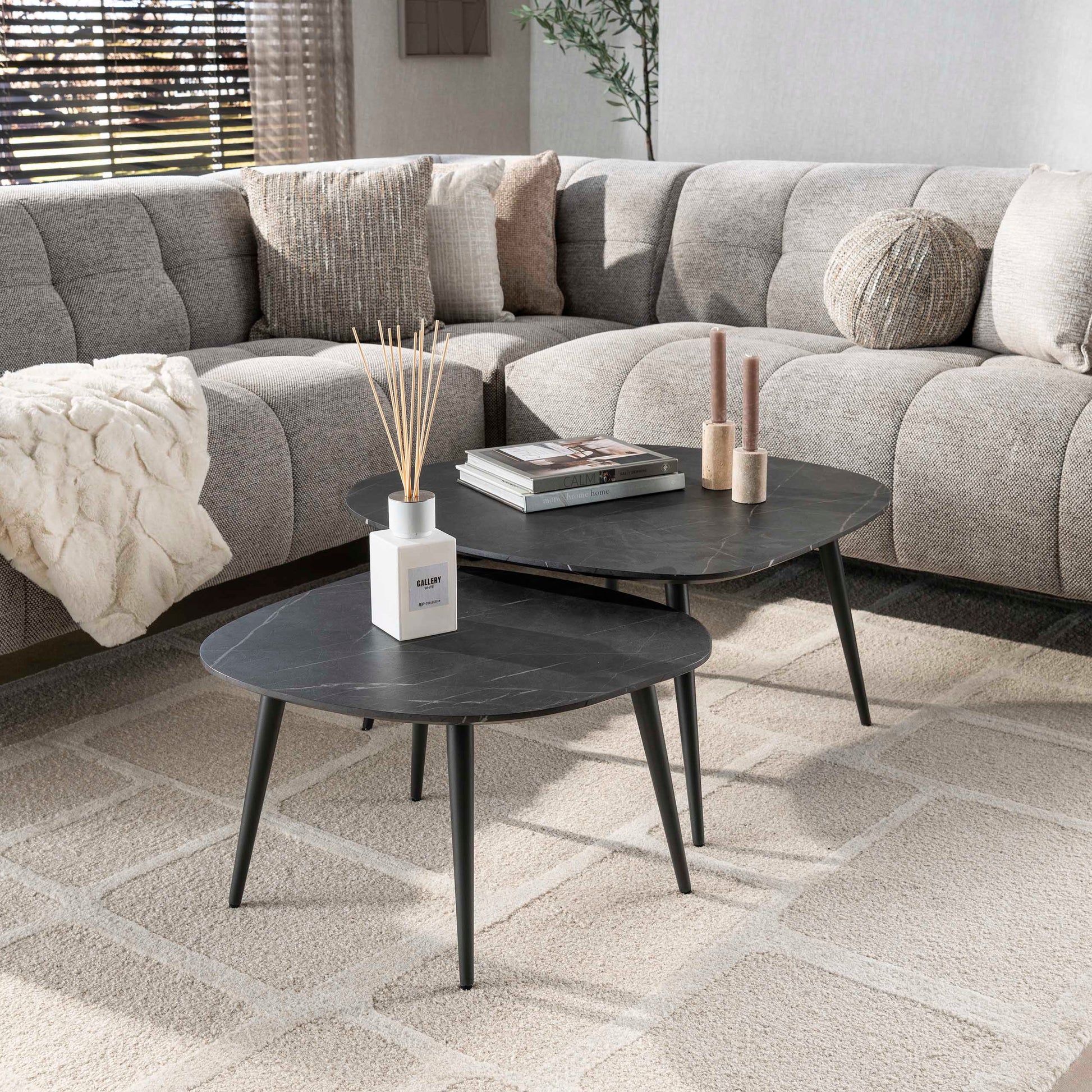 Salontafel Onyx rock set van 2 / 3D melamine graphite – afbeelding 1