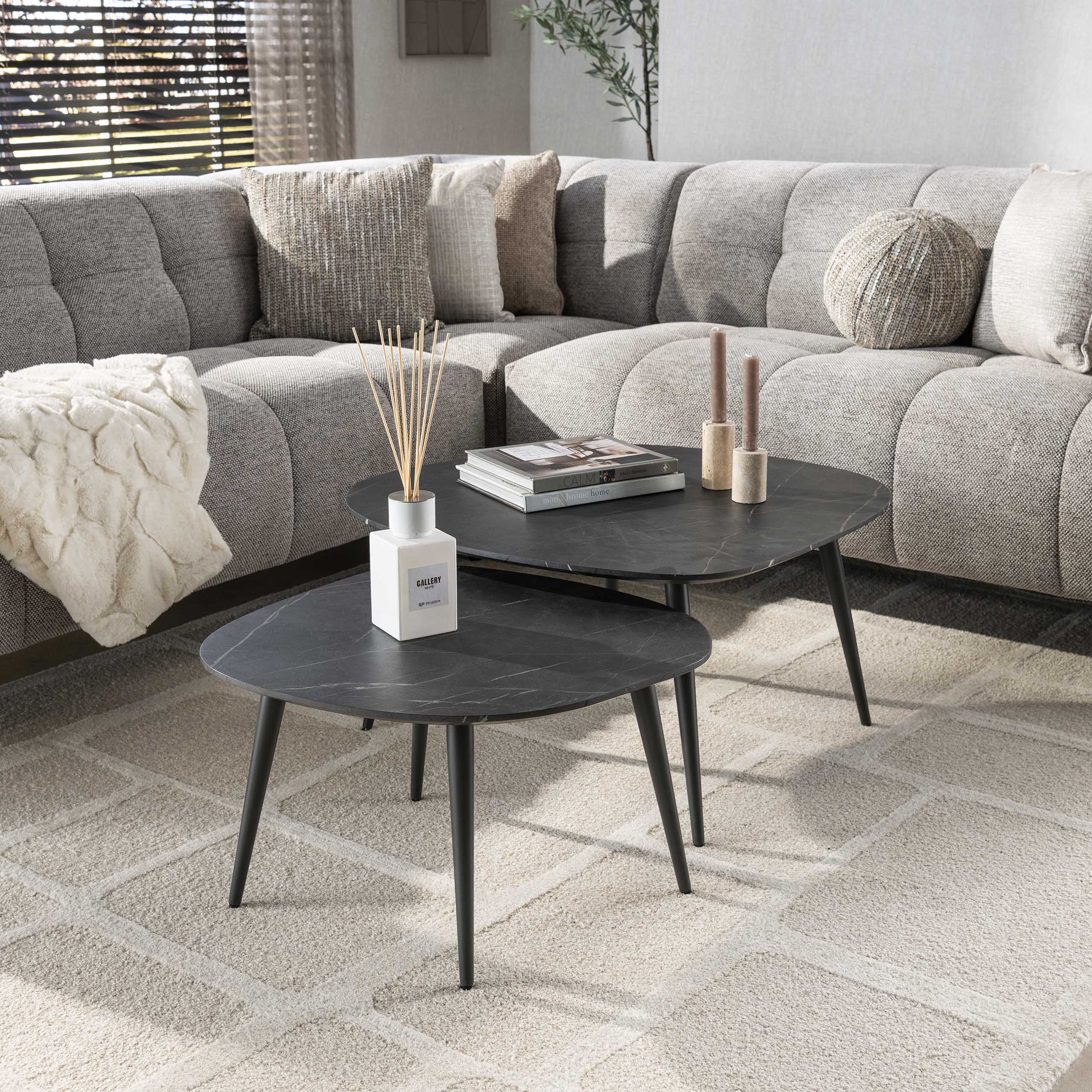 Salontafel Onyx rock set van 2 / 3D melamine graphite – afbeelding 1