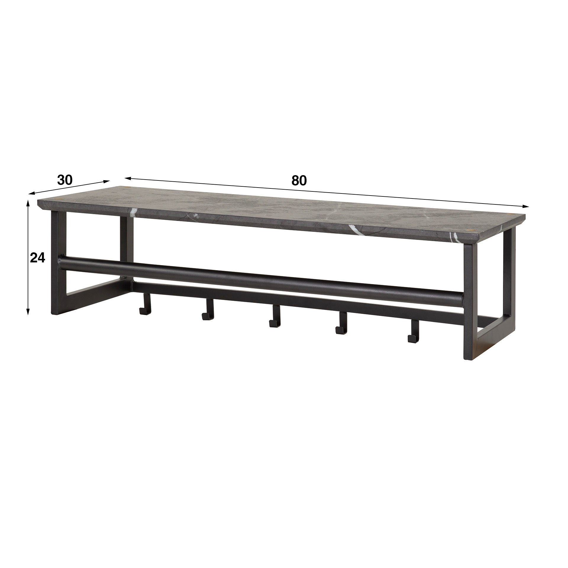 Kapstok Tenaro roede en hoedenplank 6 haken / 3D melamine graphite – afbeelding 4