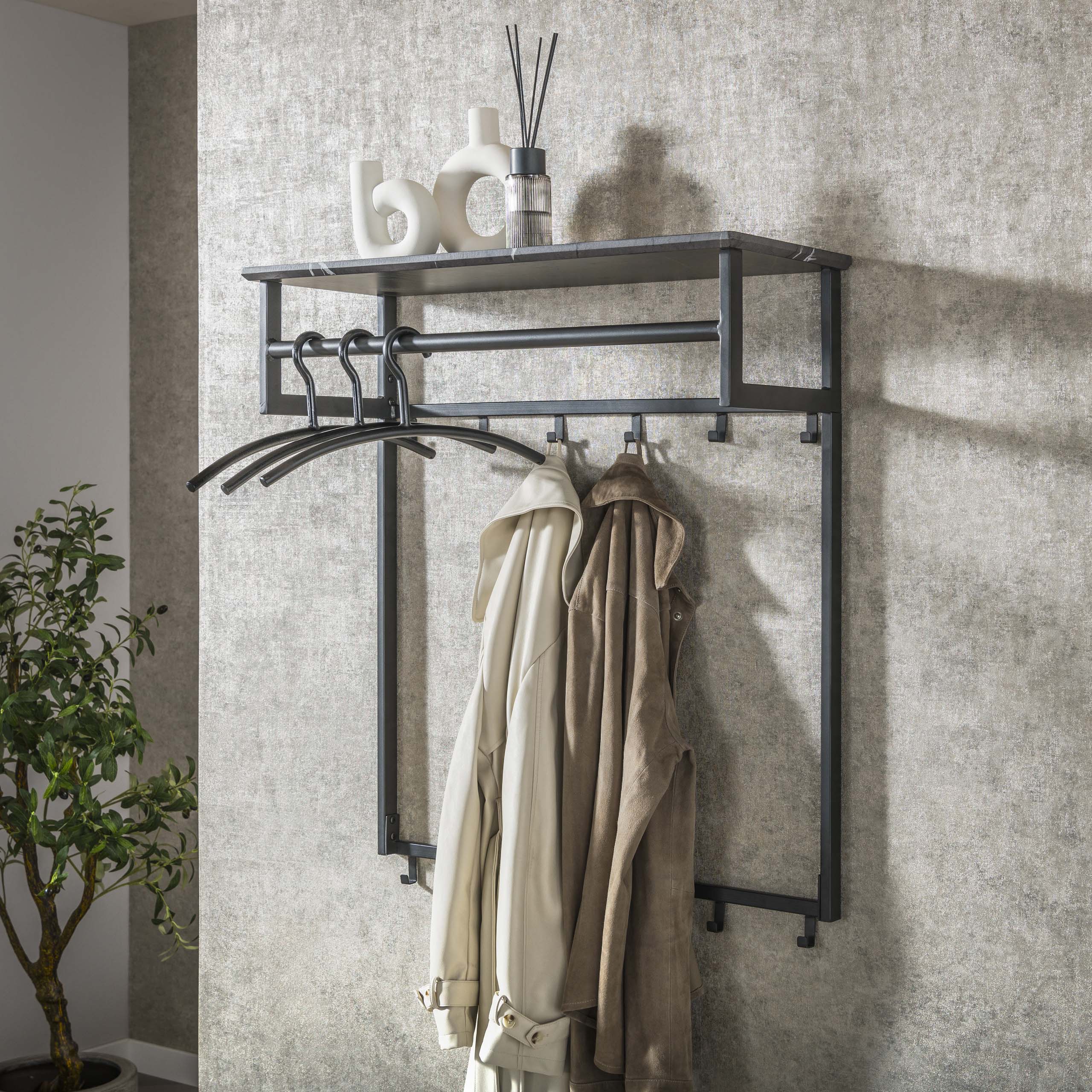 Kapstok Tenaro roede en hoedenplank 2x6 haken / 3D melamine graphite – afbeelding 1