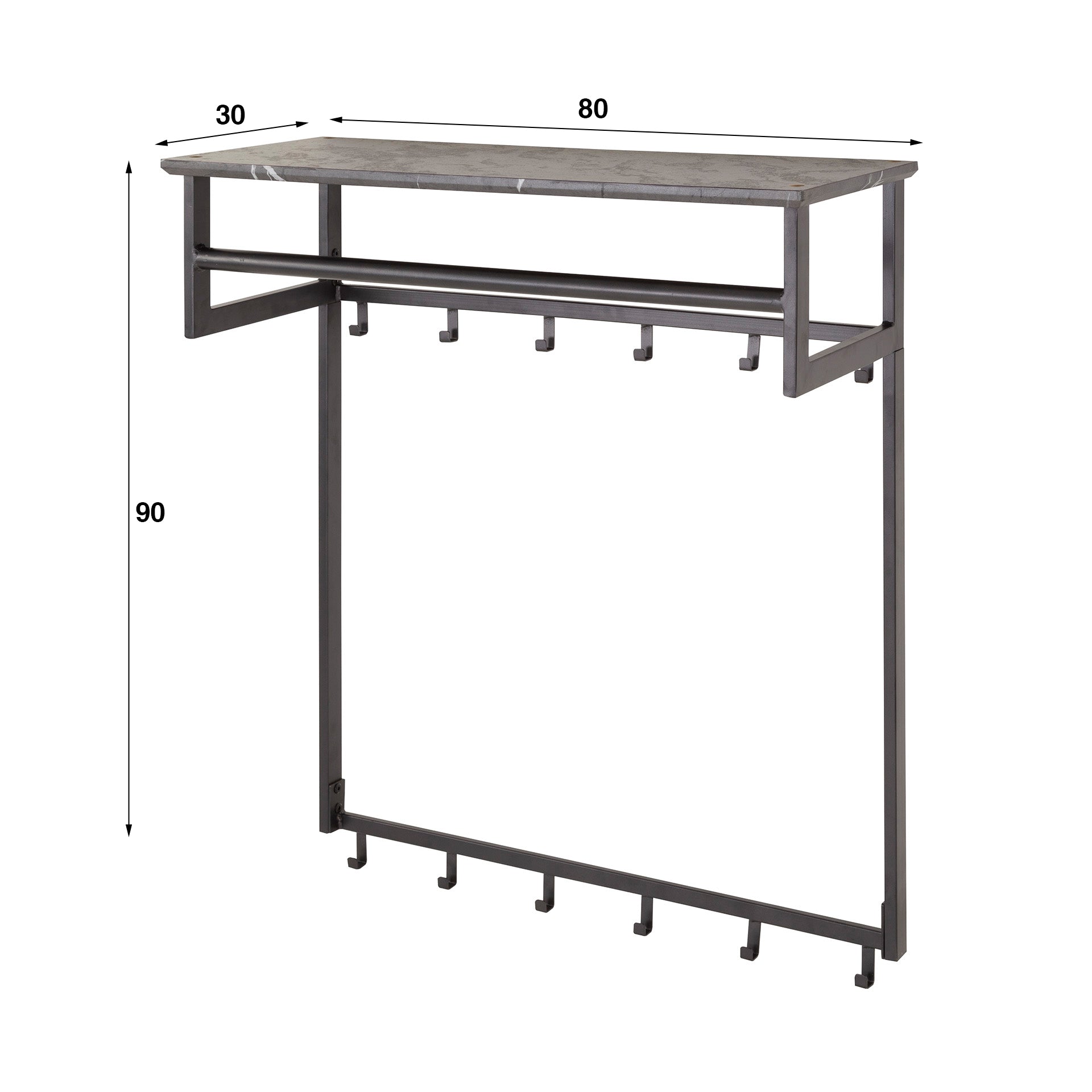 Kapstok Tenaro roede en hoedenplank 2x6 haken / 3D melamine graphite – afbeelding 4