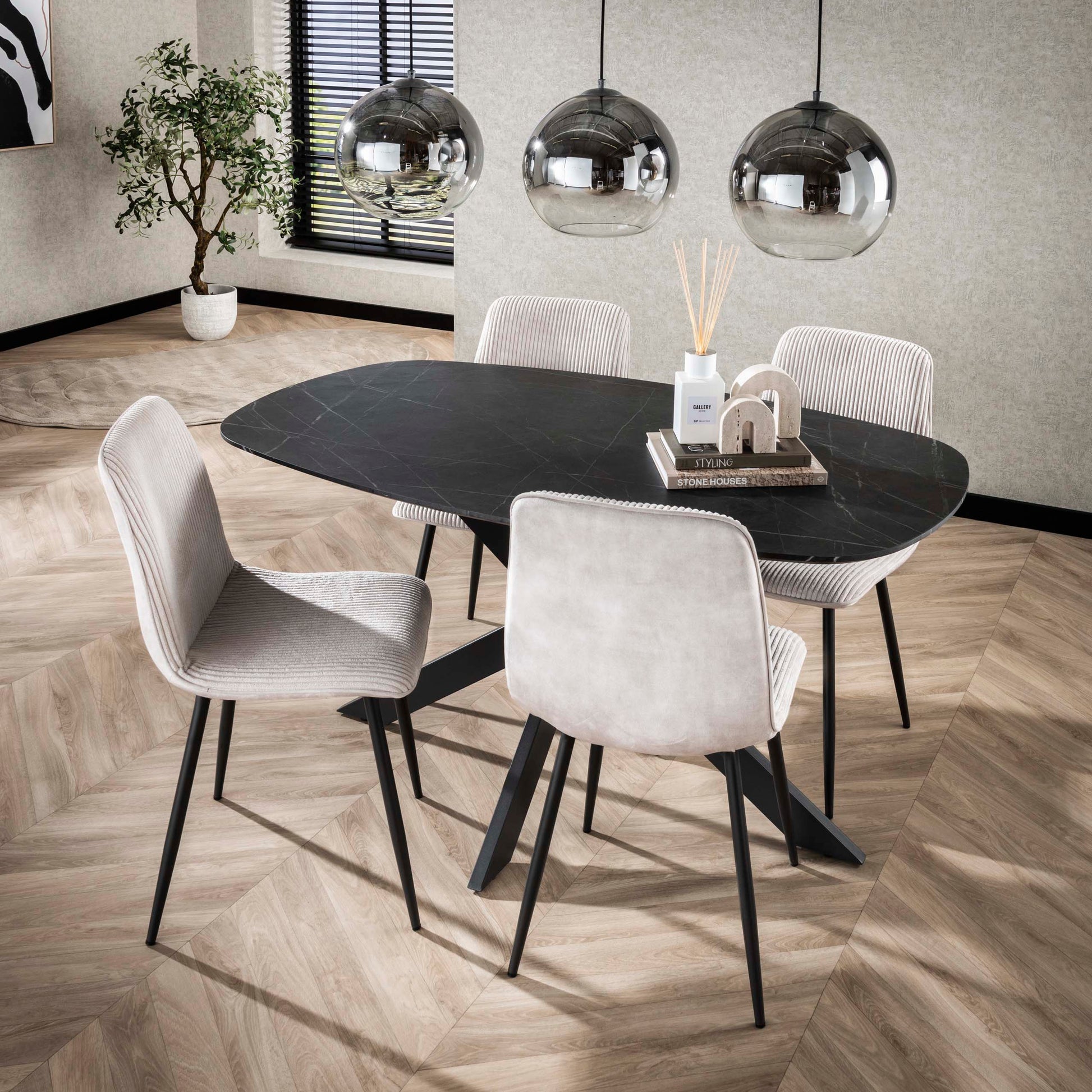 Eettafel Onyx Cross deens ovaal 150cm / 3D melamine graphite – afbeelding 1