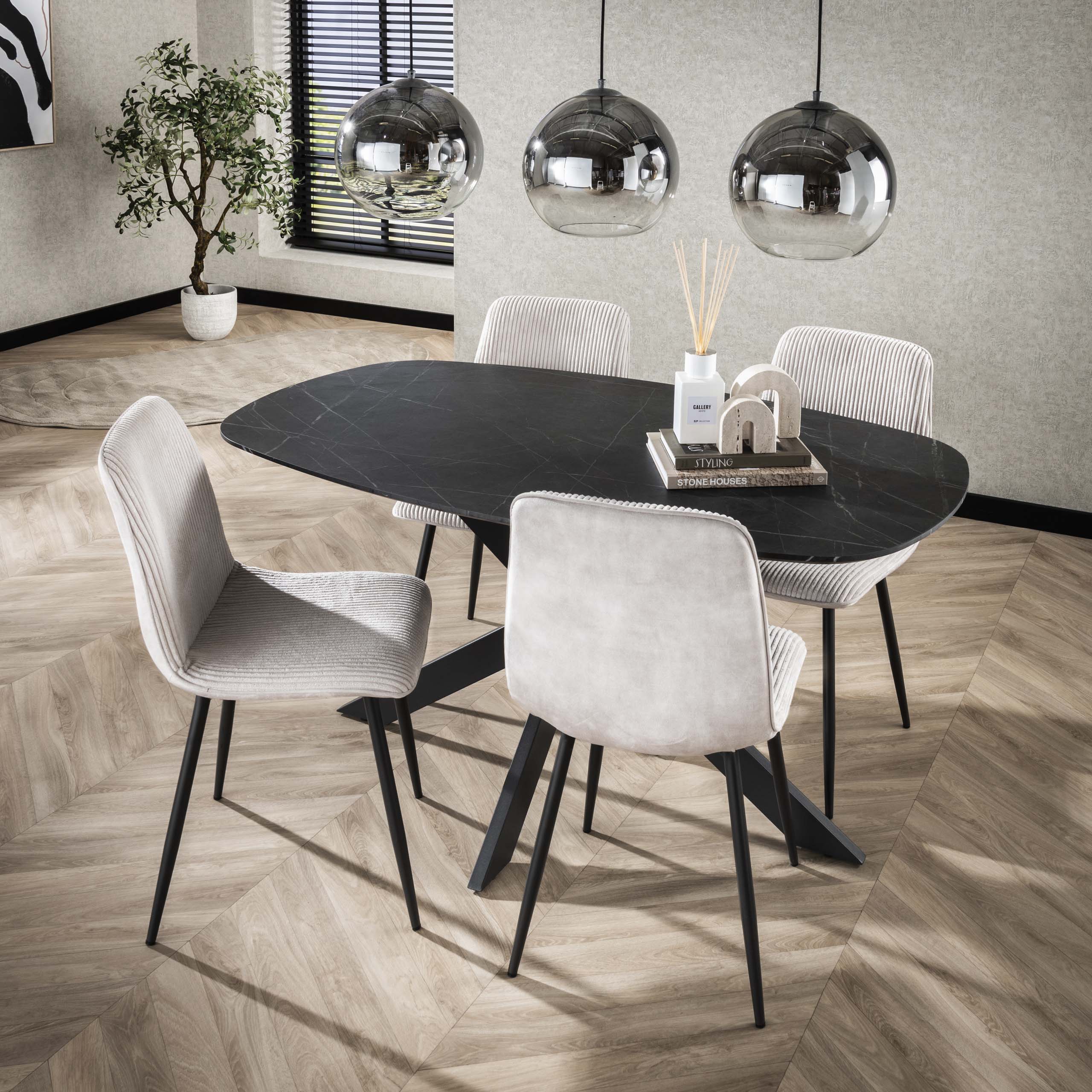 Eettafel Onyx Cross deens ovaal 150cm / 3D melamine graphite – afbeelding 1