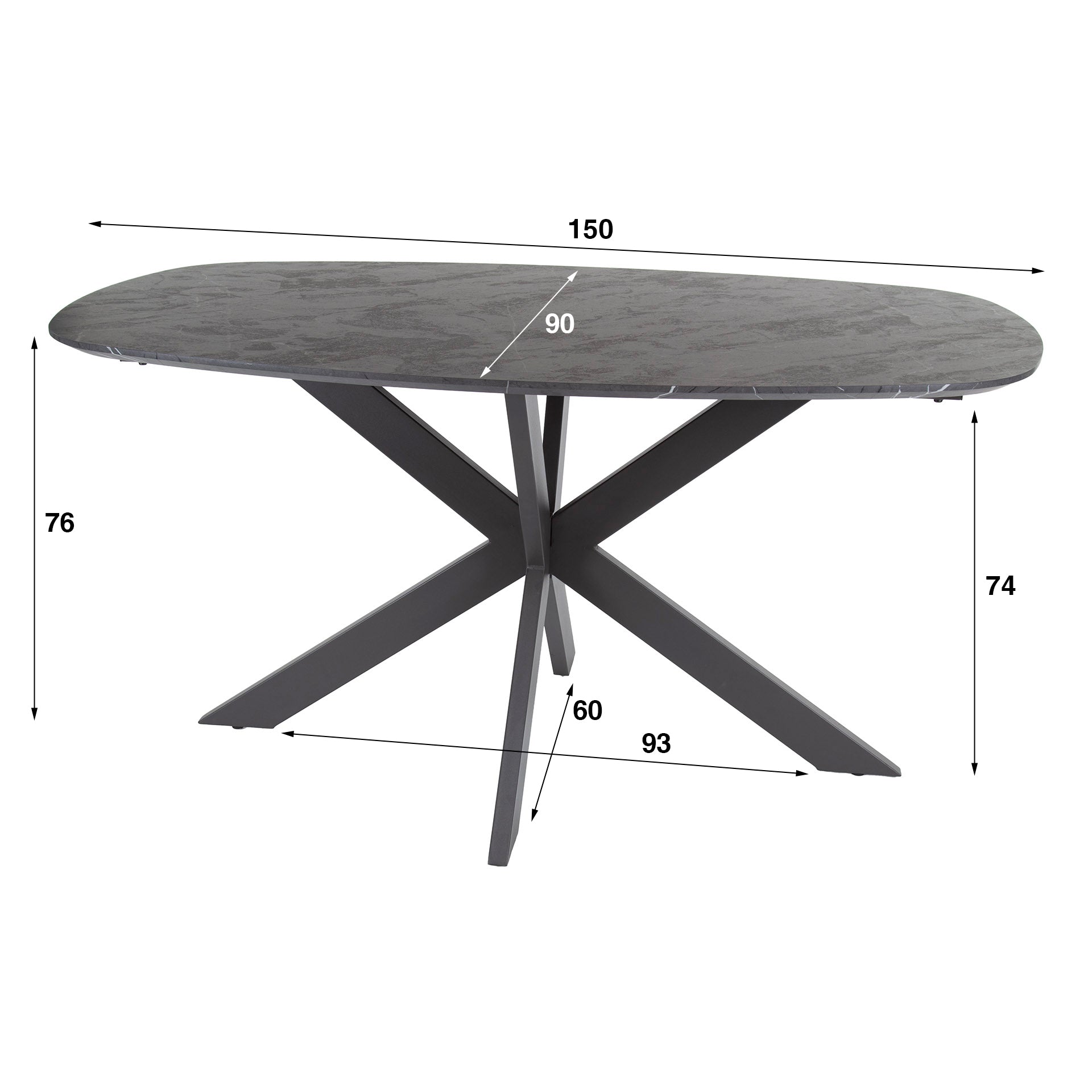 Eettafel Onyx Cross deens ovaal 150cm / 3D melamine graphite – afbeelding 4