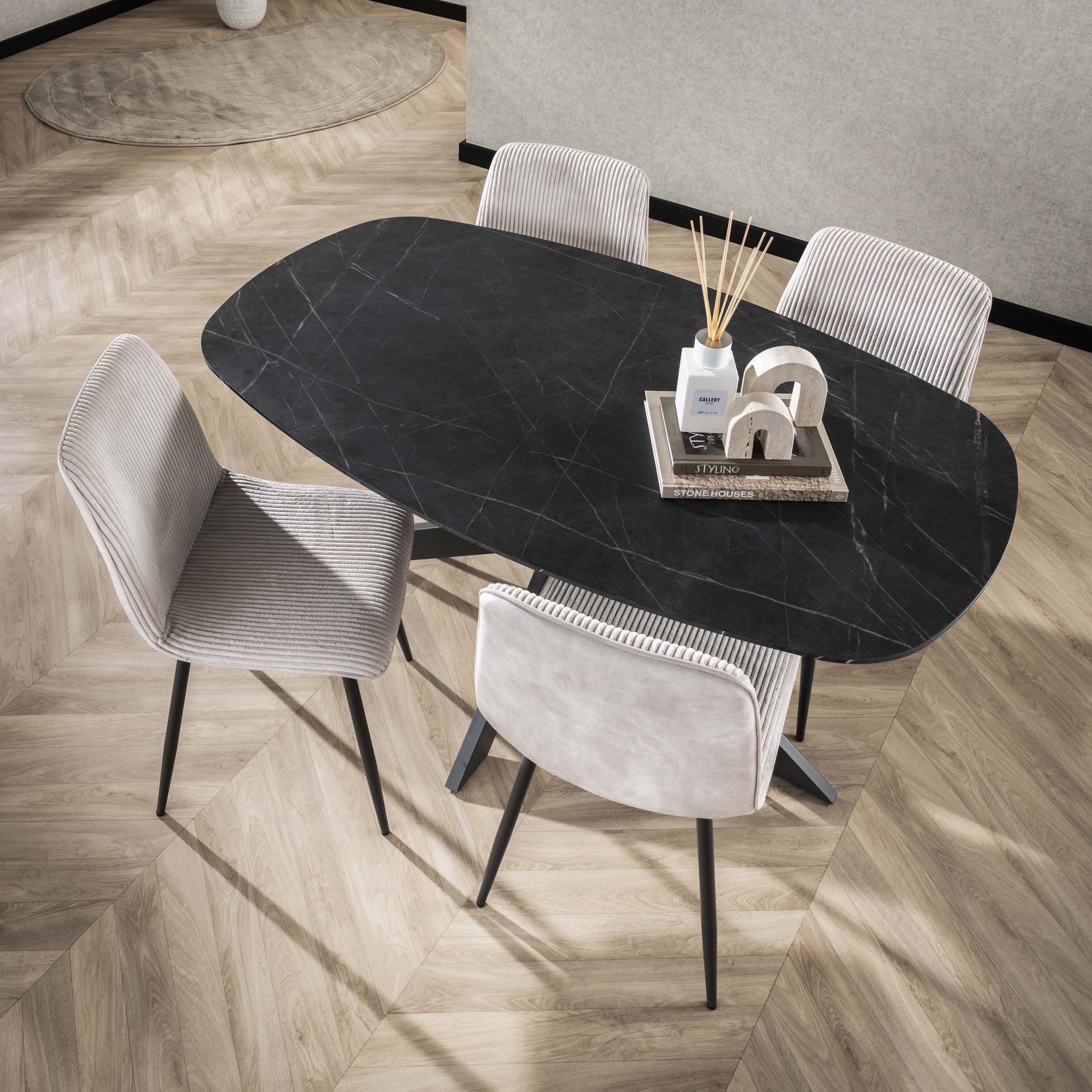 Eettafel Onyx Cross deens ovaal 150cm / 3D melamine graphite – afbeelding 2