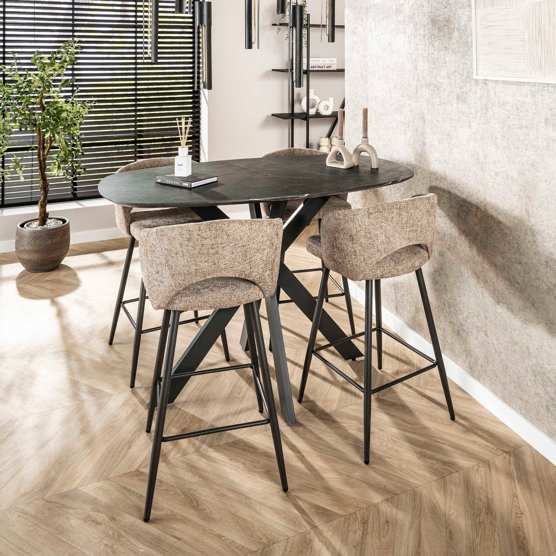 Bartafel Onyx Cross deens ovaal 140cm / 3D melamine graphite – afbeelding 1