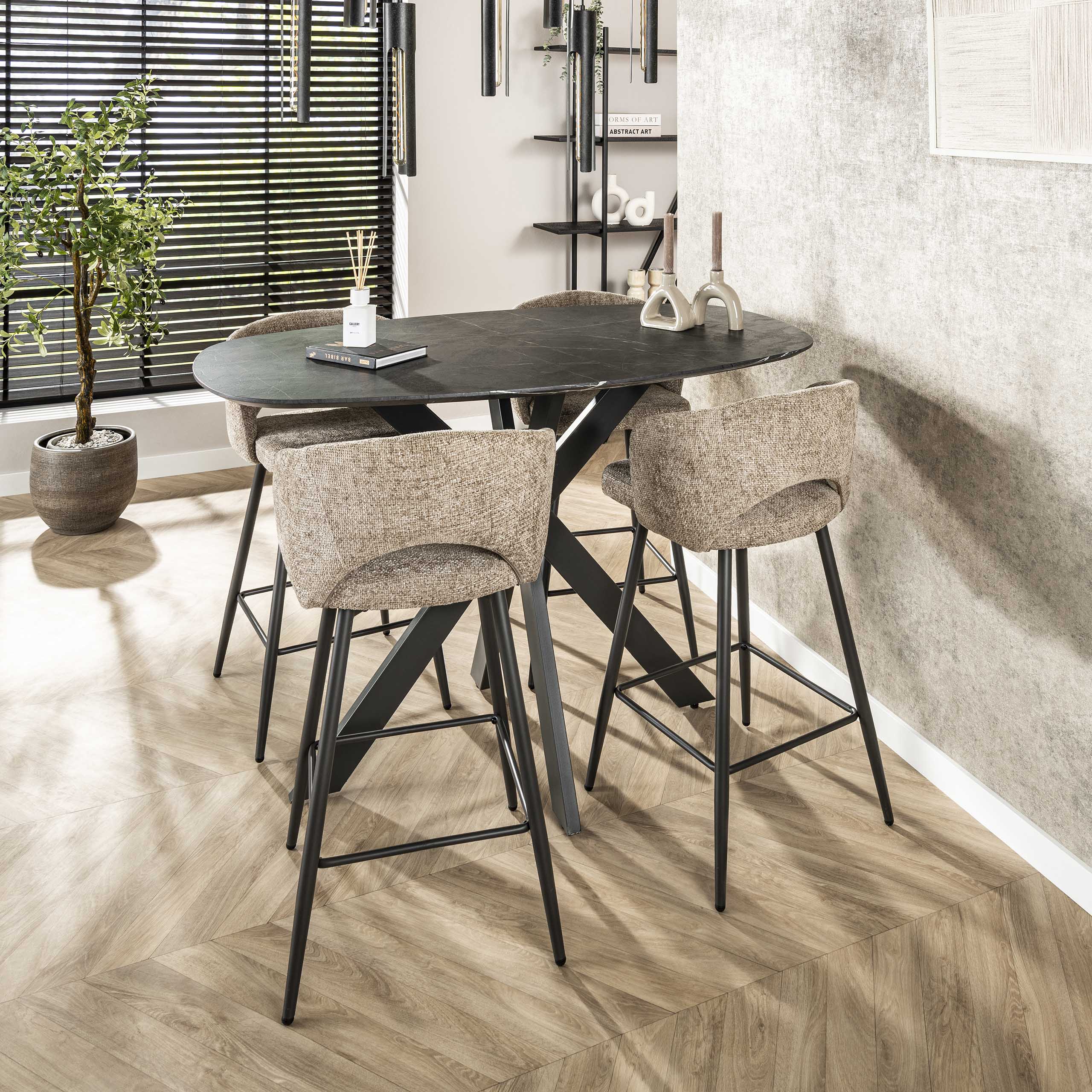 Bartafel Onyx Cross deens ovaal 140cm / 3D melamine graphite – afbeelding 1