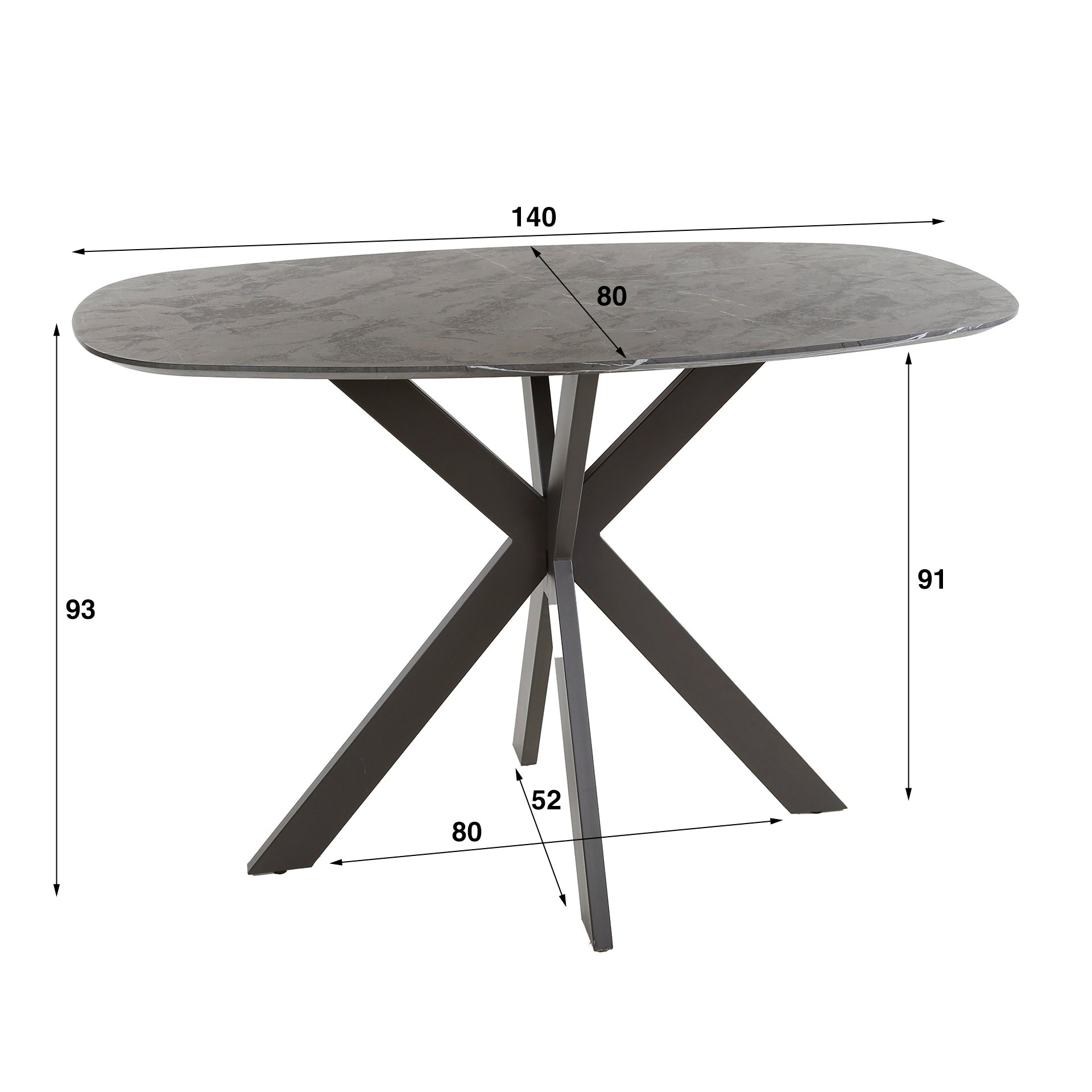 Bartafel Onyx Cross deens ovaal 140cm / 3D melamine graphite – afbeelding 7