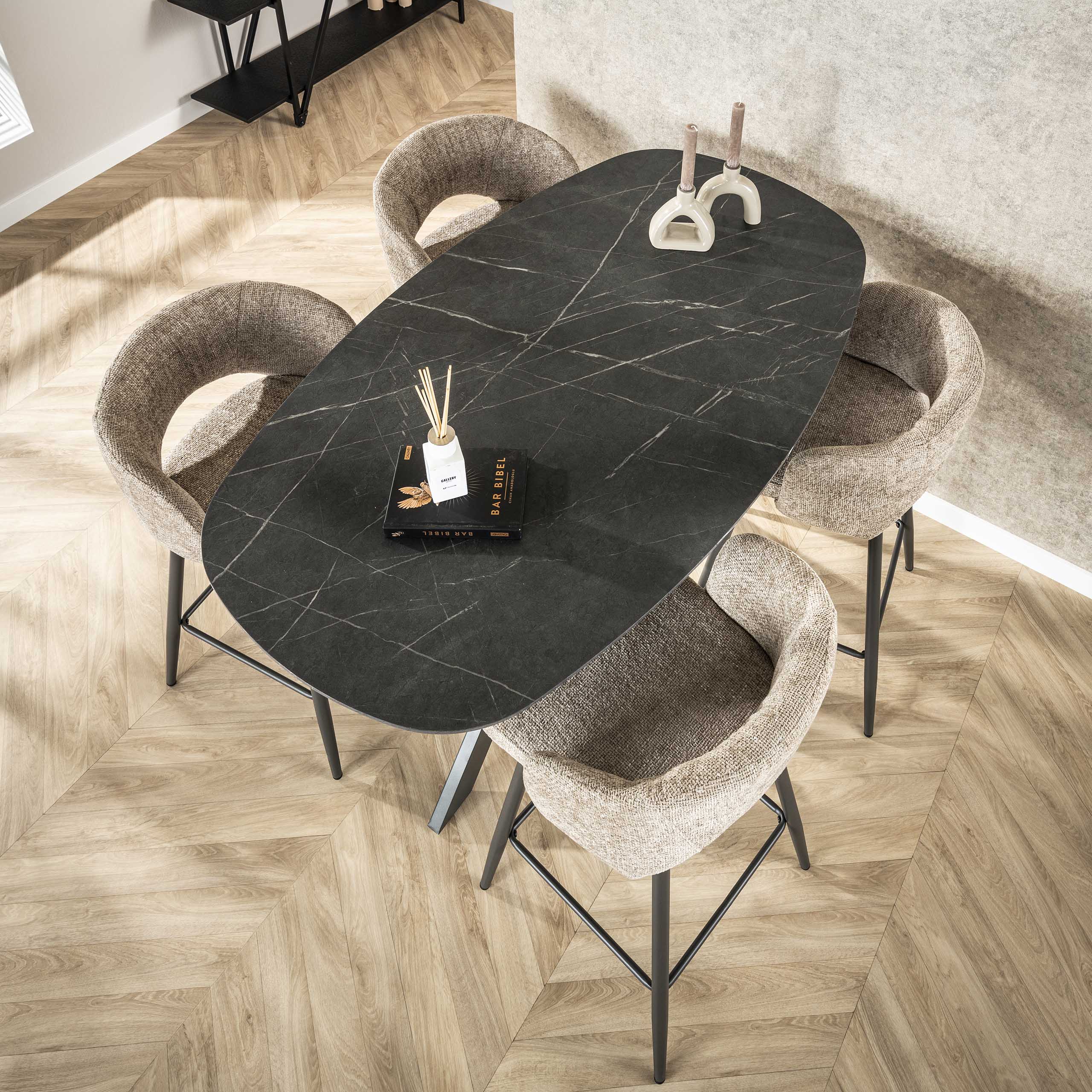 Bartafel Onyx Cross deens ovaal 140cm / 3D melamine graphite – afbeelding 2