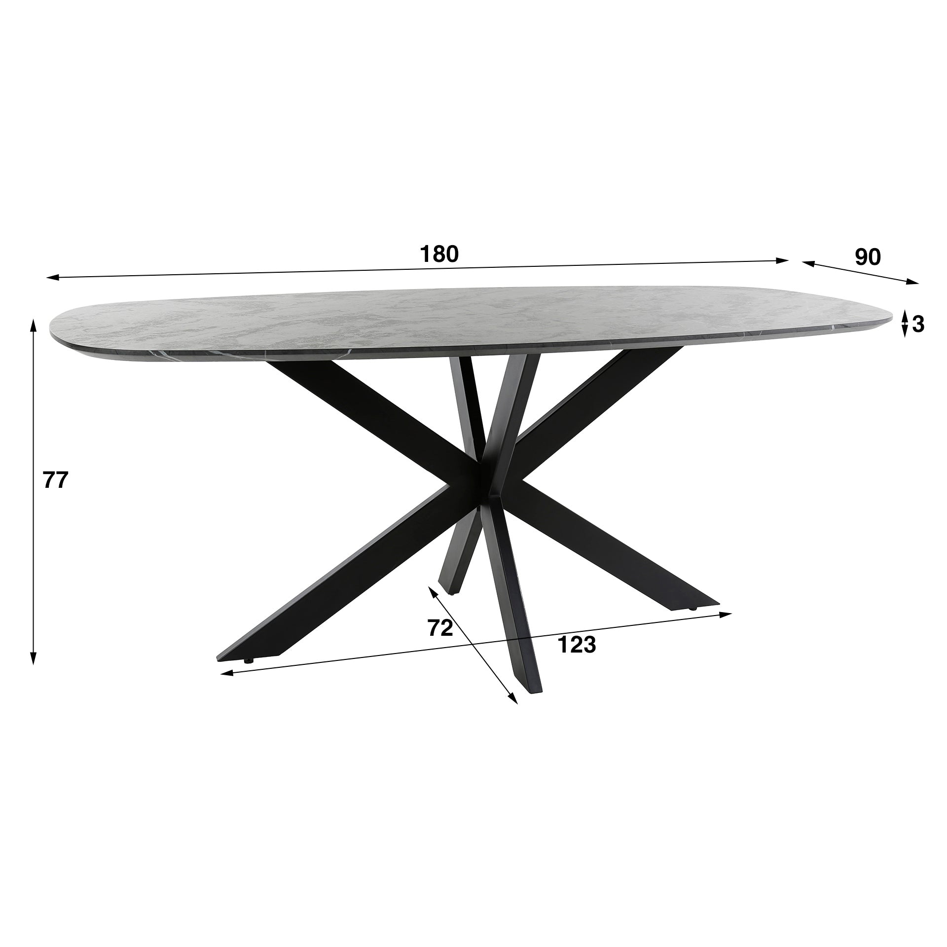 Eettafel Onyx Cross deens ovaal 180cm / 3D melamine graphite – afbeelding 7