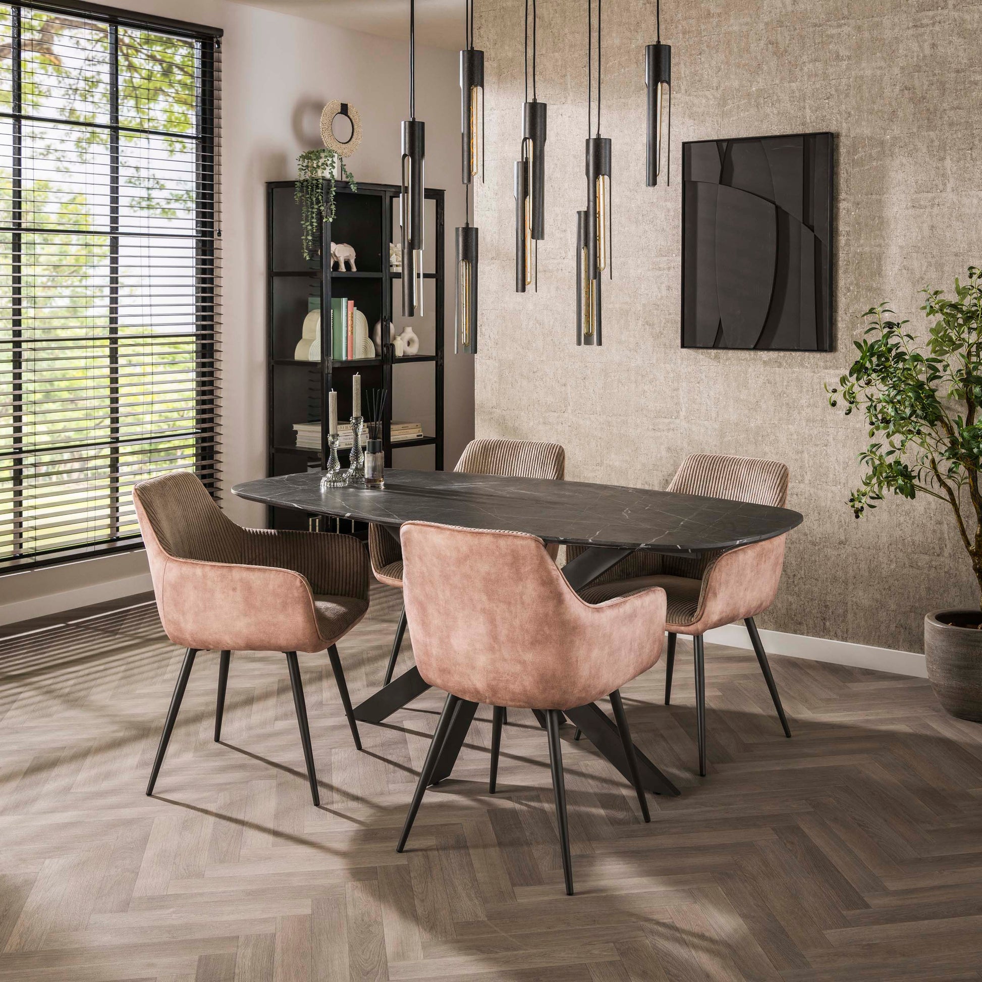 Eettafel Onyx Cross deens ovaal 180cm / 3D melamine graphite – afbeelding 2