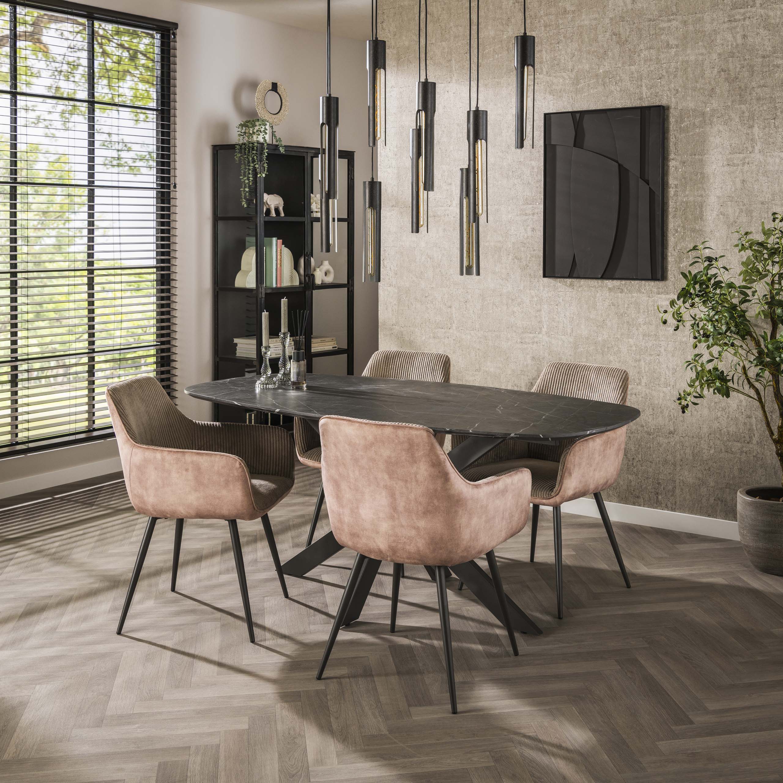 Eettafel Onyx Cross deens ovaal 180cm / 3D melamine graphite – afbeelding 2