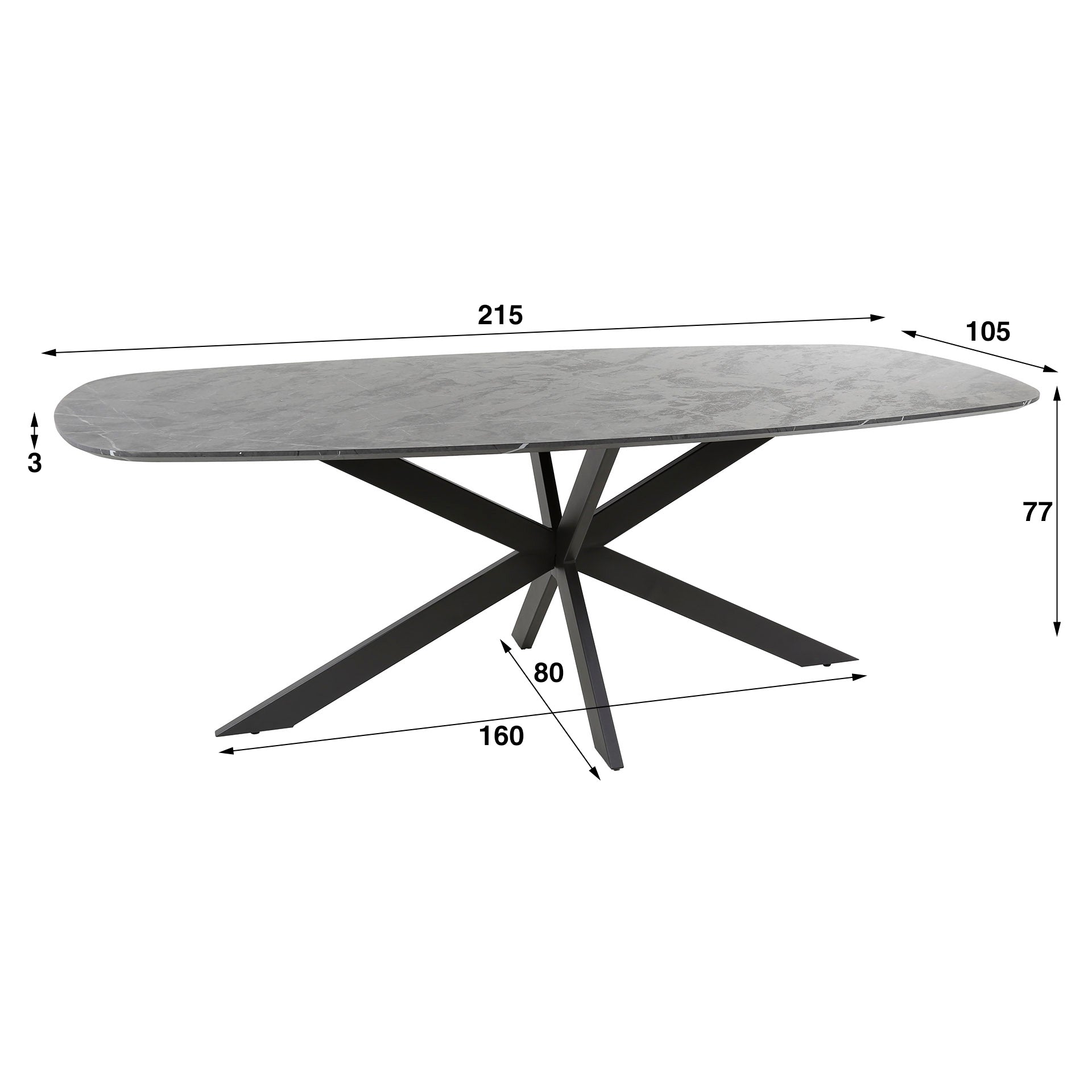 Eettafel Onyx Cross deens ovaal 215cm / 3D melamine graphite – afbeelding 6