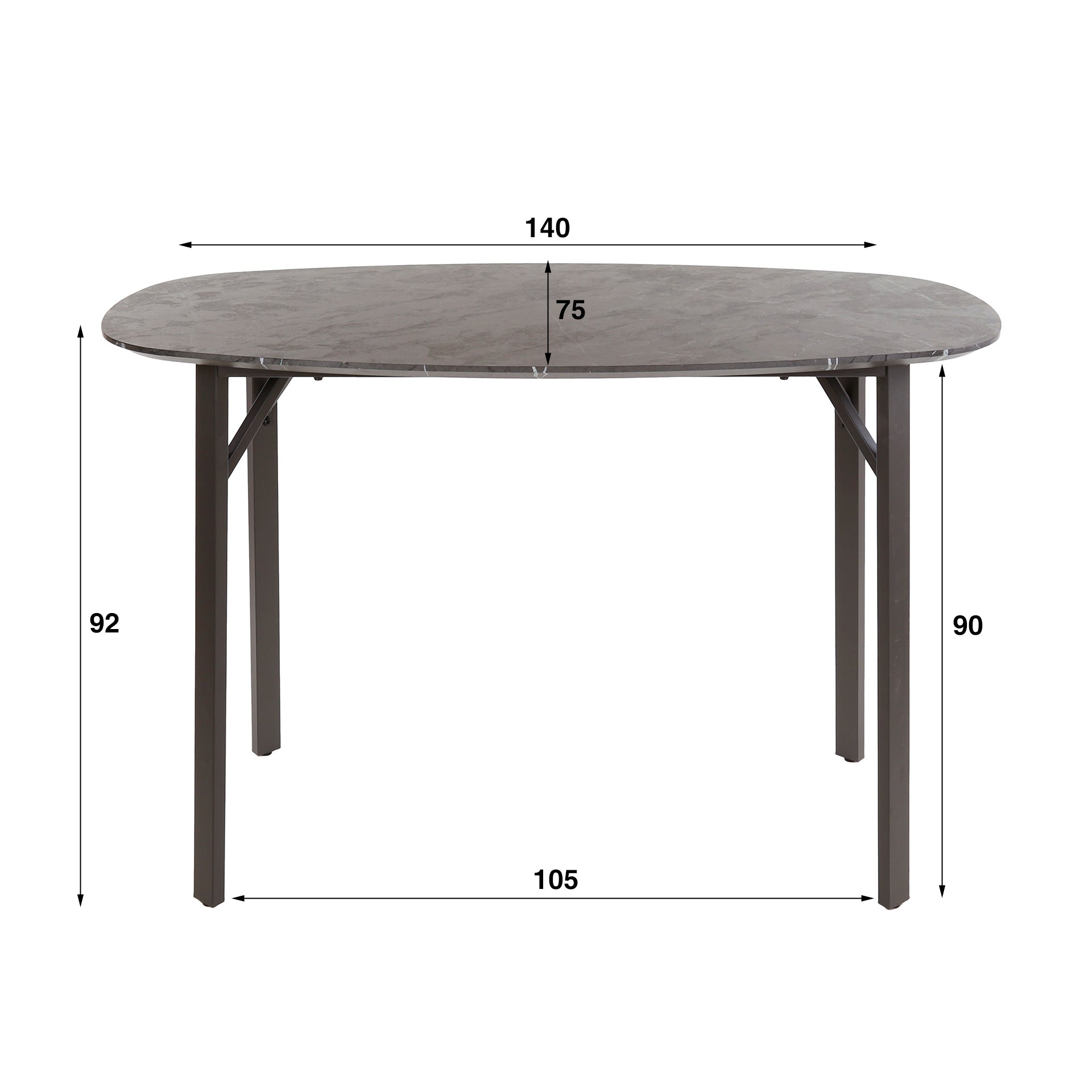 Bartafel Onyx deens ovaal 140cm / 3D melamine graphite – afbeelding 5