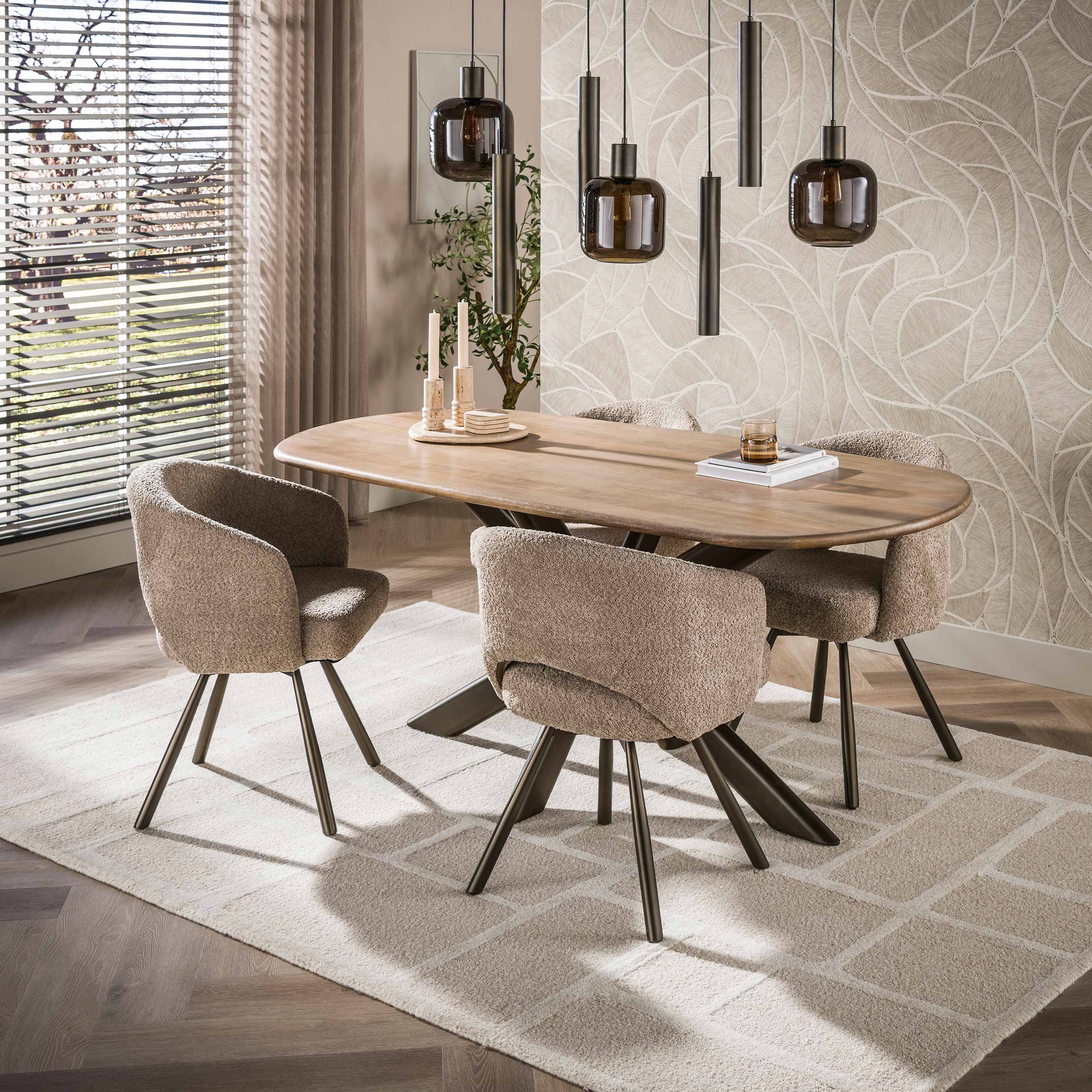 Eettafel Cliff ovale buis 180cm / Massief mango zand – afbeelding 1