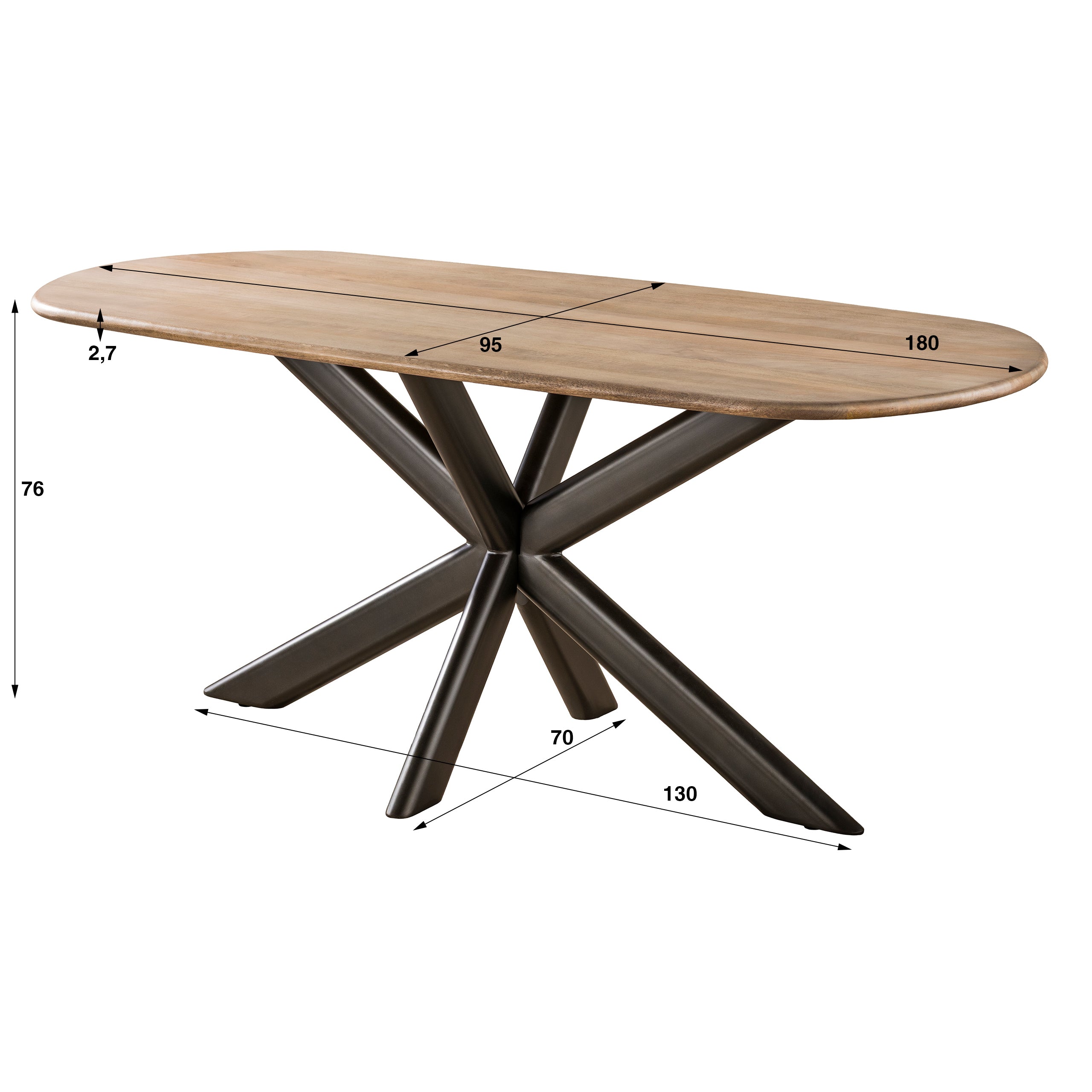 Eettafel Cliff ovale buis 180cm / Massief mango zand – afbeelding 8