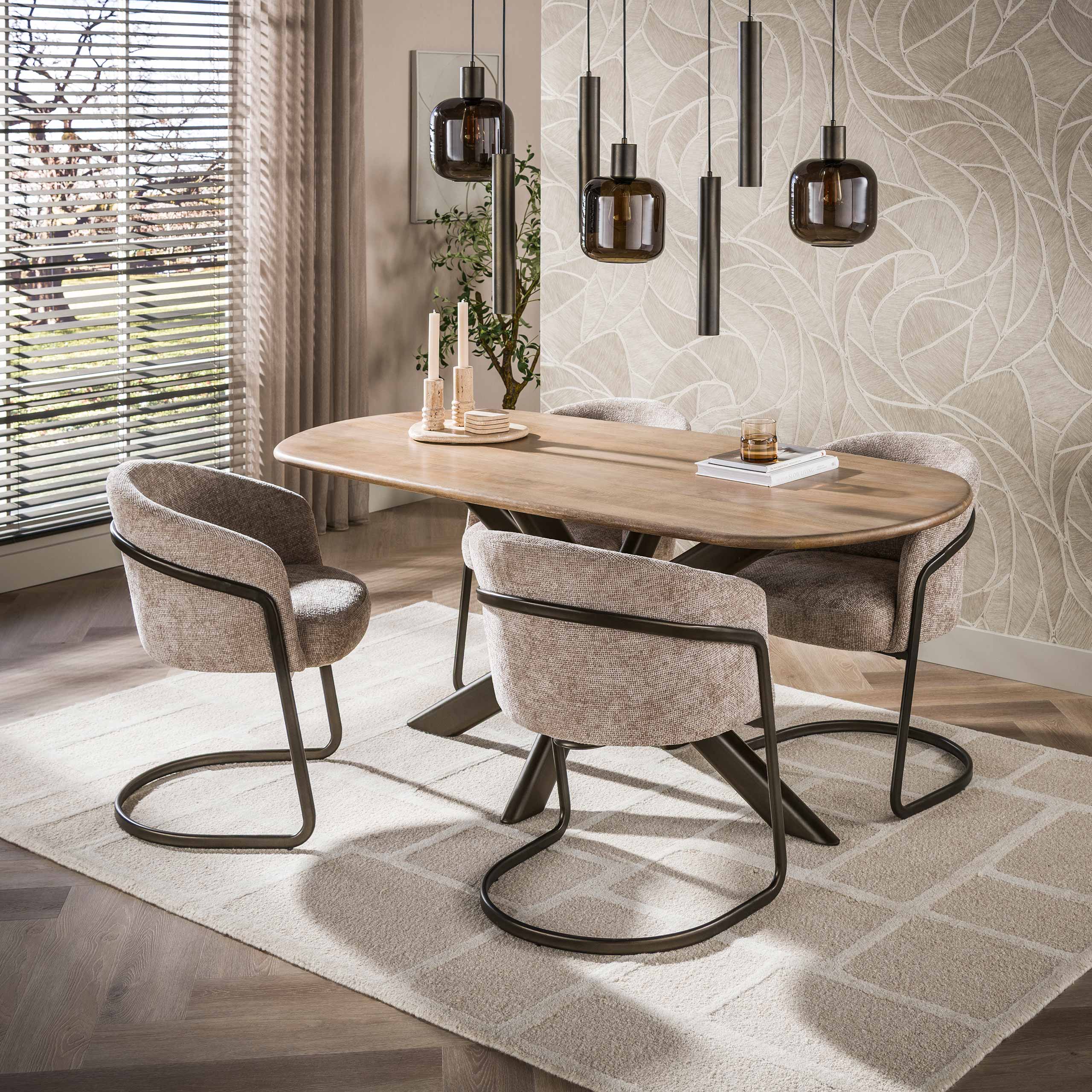 Eettafel Cliff ovale buis 180cm / Massief mango zand – afbeelding 3