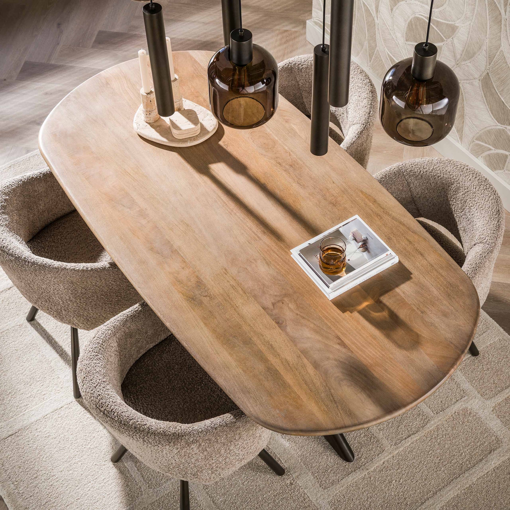Eettafel Cliff ovale buis 180cm / Massief mango zand – afbeelding 4