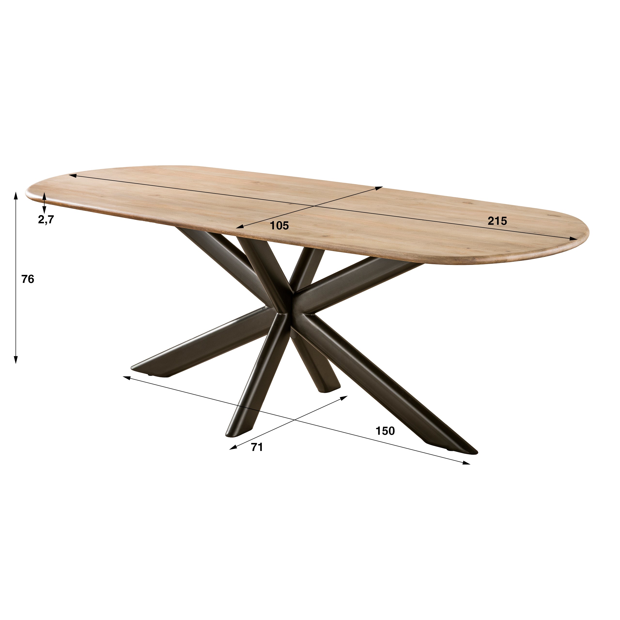 Eettafel Cliff ovale buis 215cm / Massief mango zand – afbeelding 8