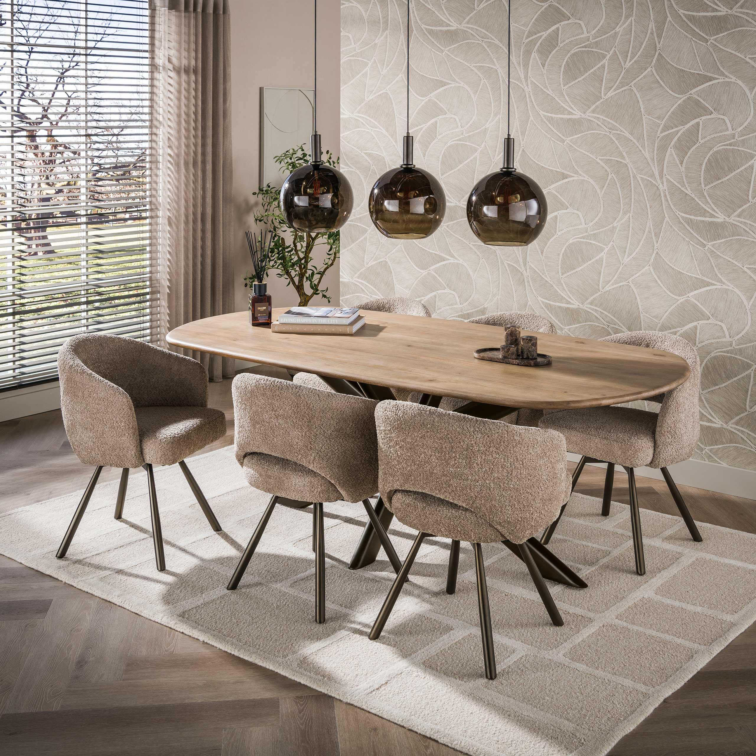 Eettafel Cliff ovale buis 215cm / Massief mango zand – afbeelding 2