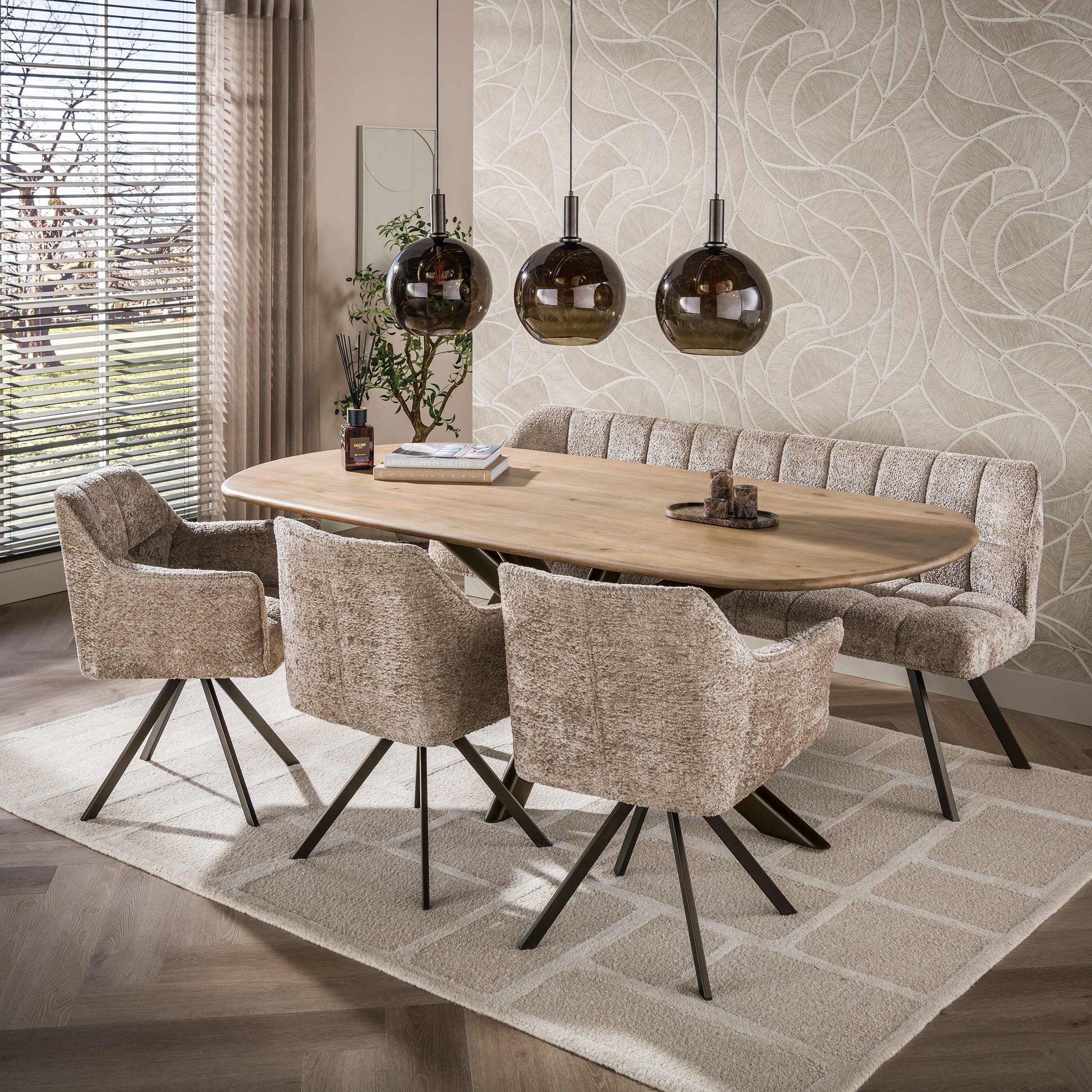 Eettafel Cliff ovale buis 215cm / Massief mango zand – afbeelding 3