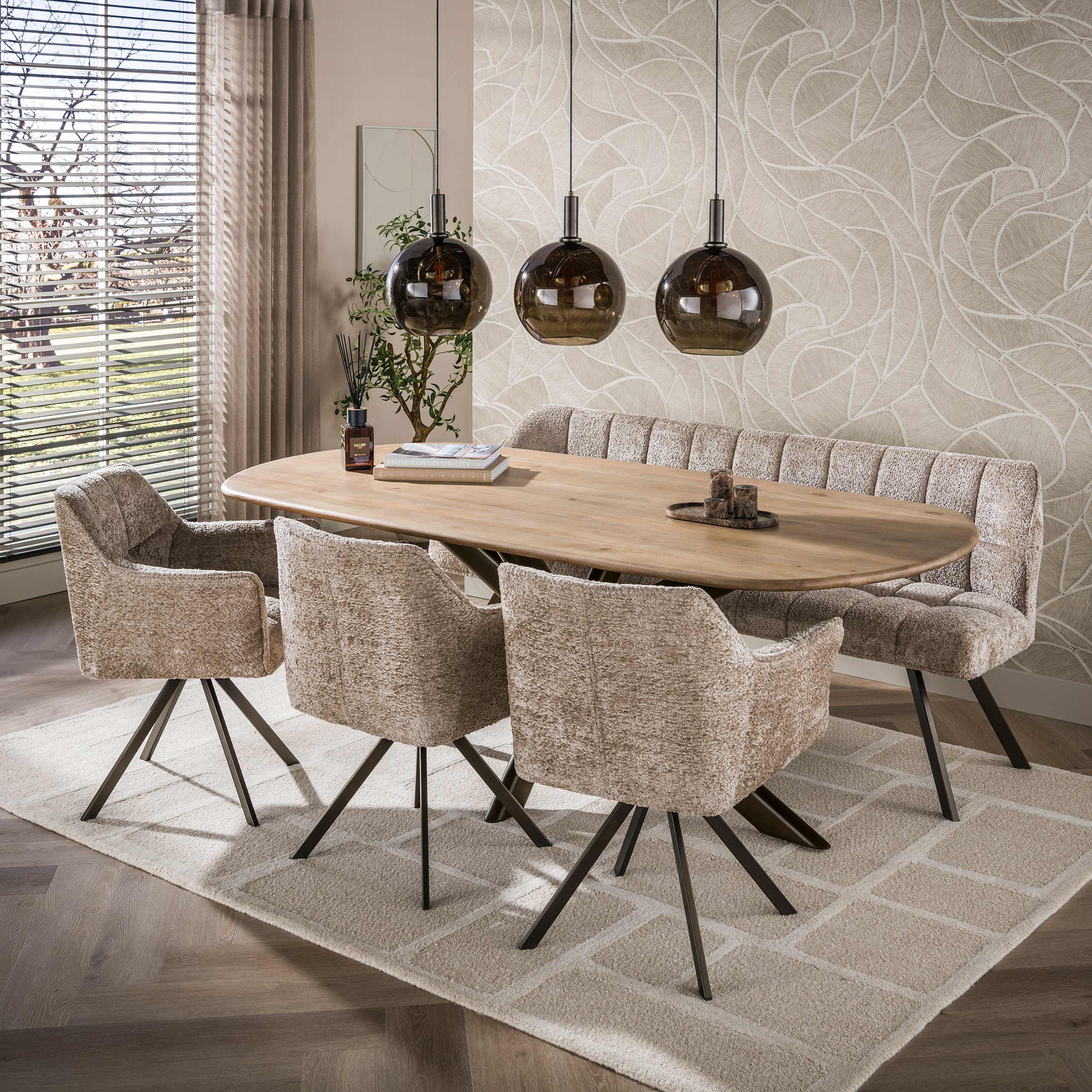 Eettafel Cliff ovale buis 215cm / Massief mango zand – afbeelding 3