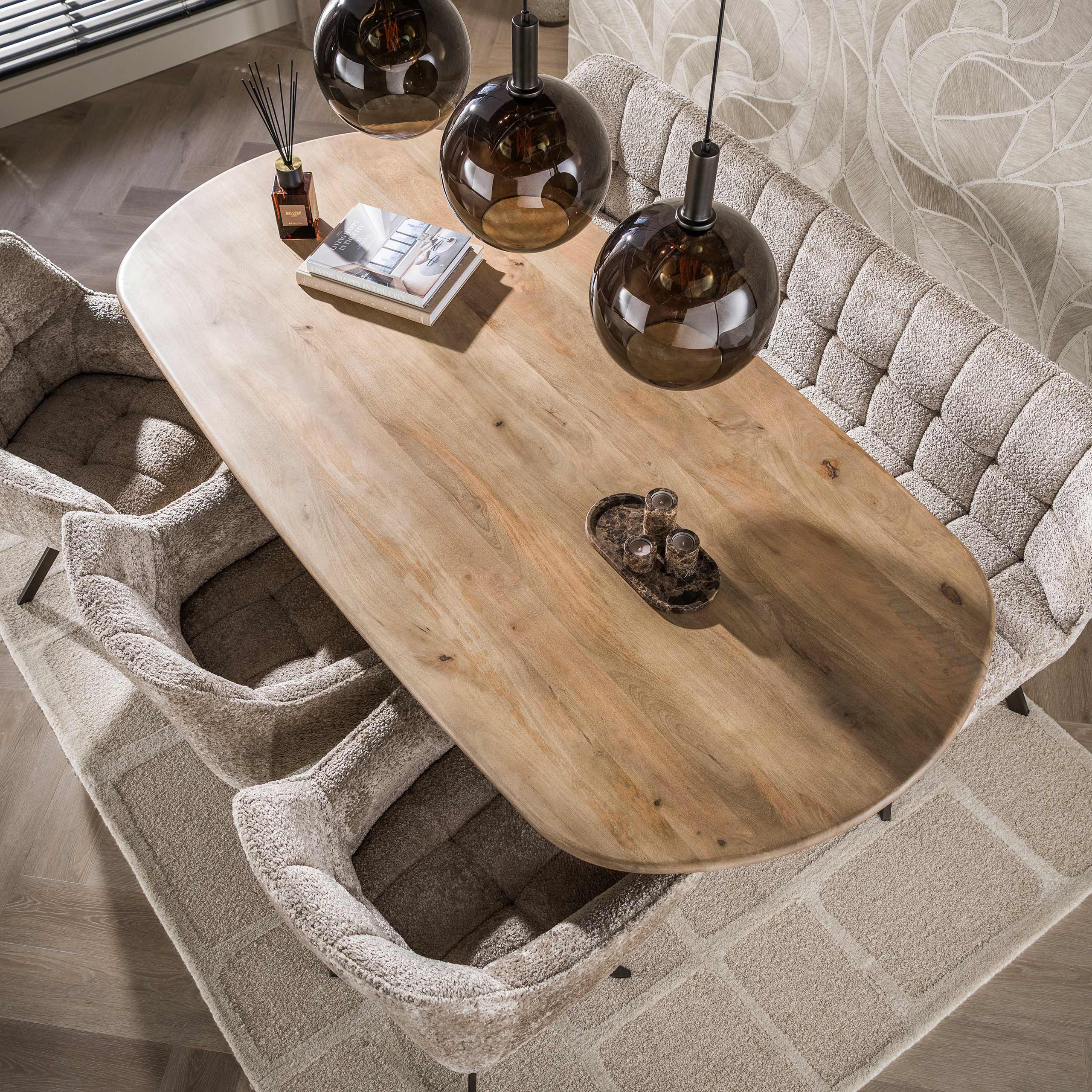 Eettafel Cliff ovale buis 215cm / Massief mango zand – afbeelding 4