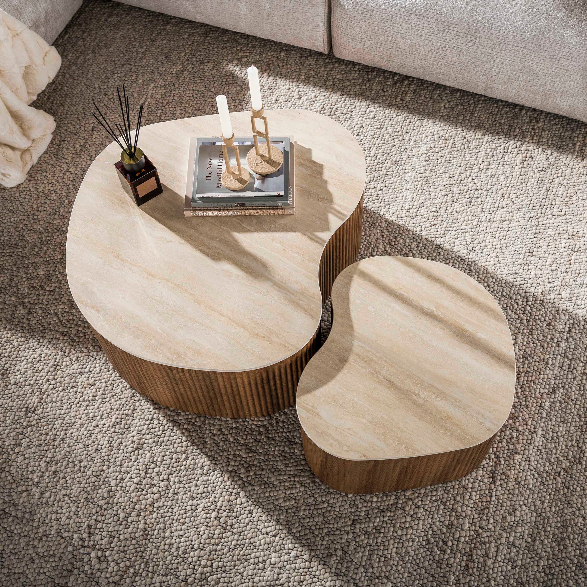 Salontafel Ceramo medio set van 2 / 3D keramiek travertin – afbeelding 2