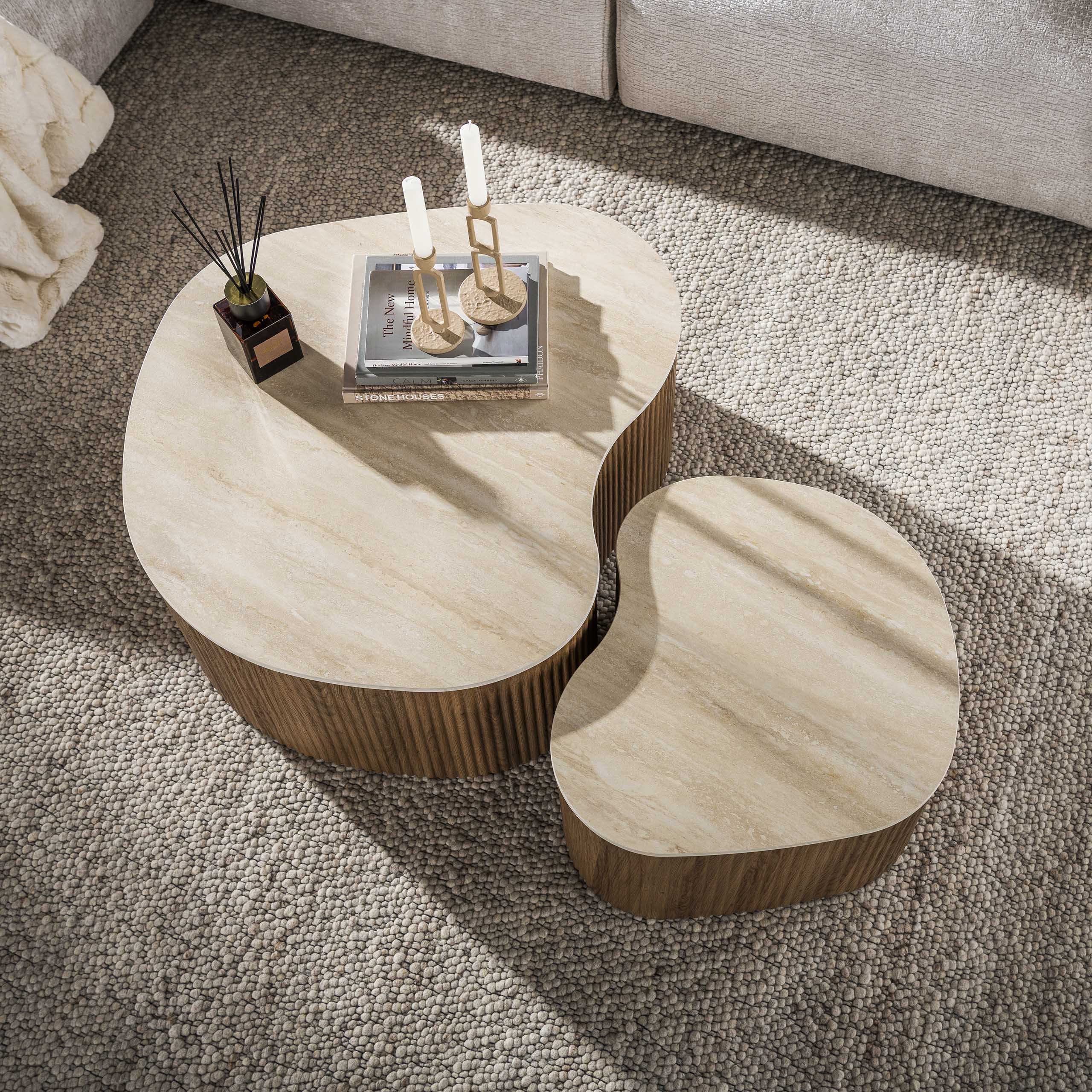 Salontafel Ceramo medio set van 2 / 3D keramiek travertin – afbeelding 2