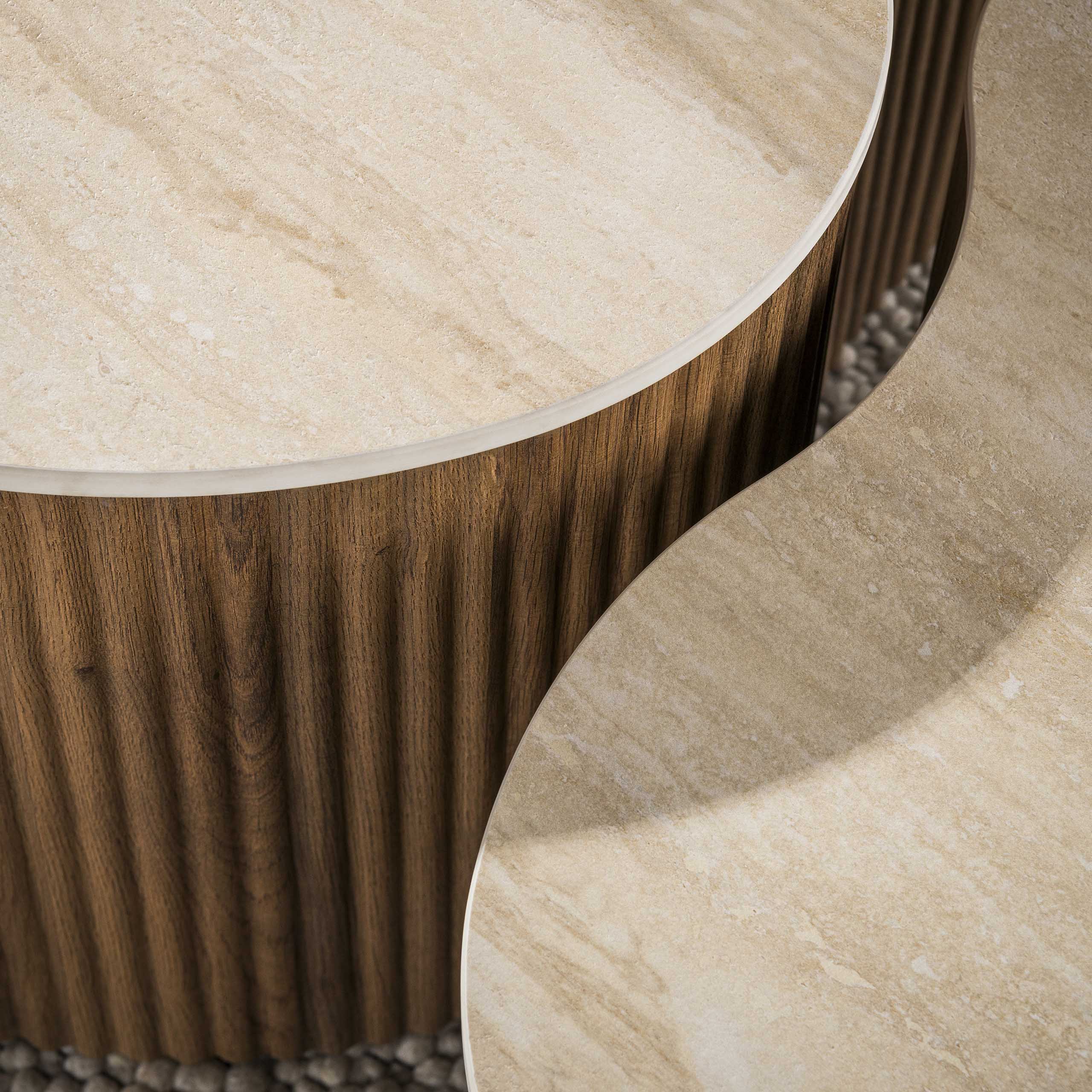 Salontafel Ceramo medio set van 2 / 3D keramiek travertin – afbeelding 3