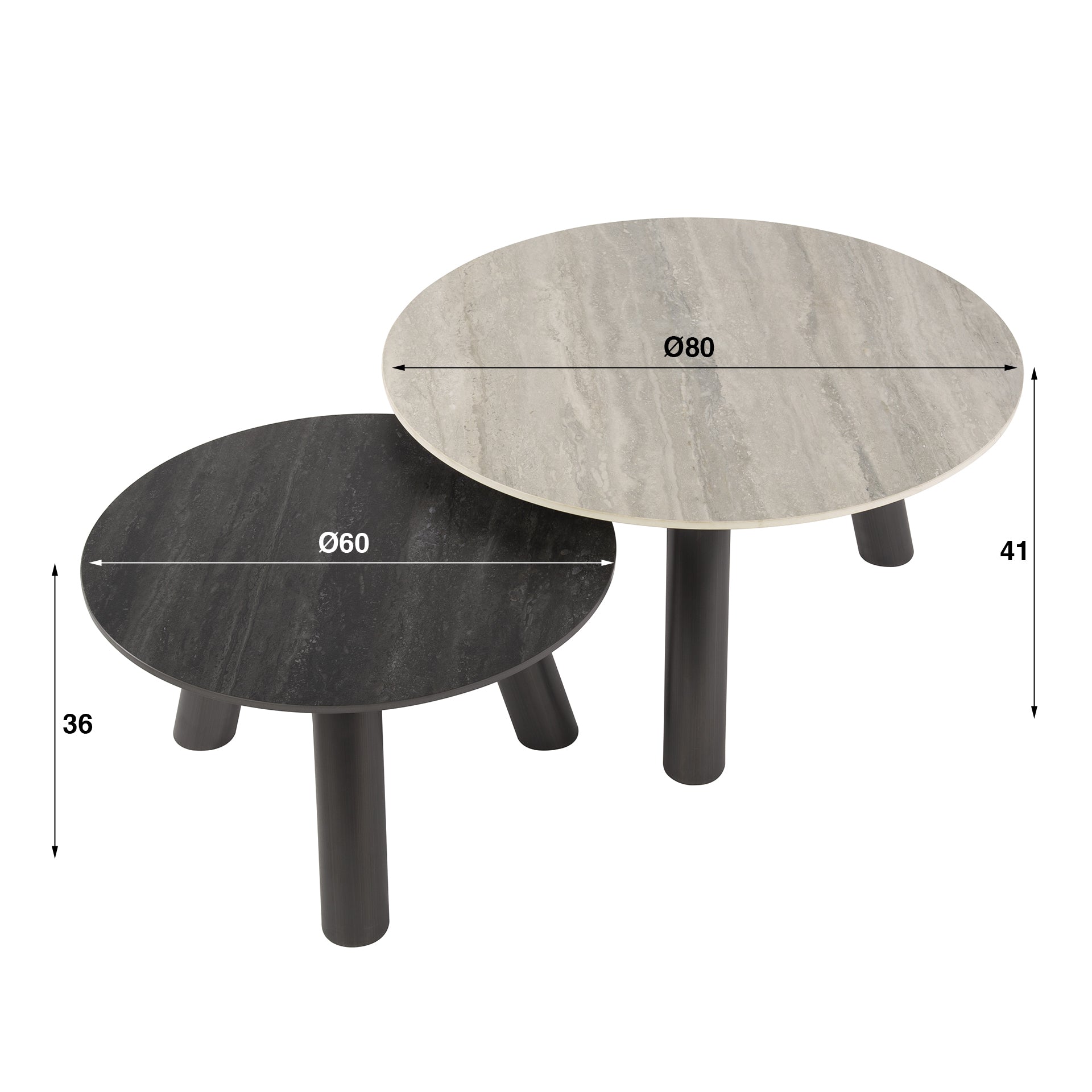 Salontafel Twin rond set van 2 / 3D keramiek travertin zwart/grijs – afbeelding 5