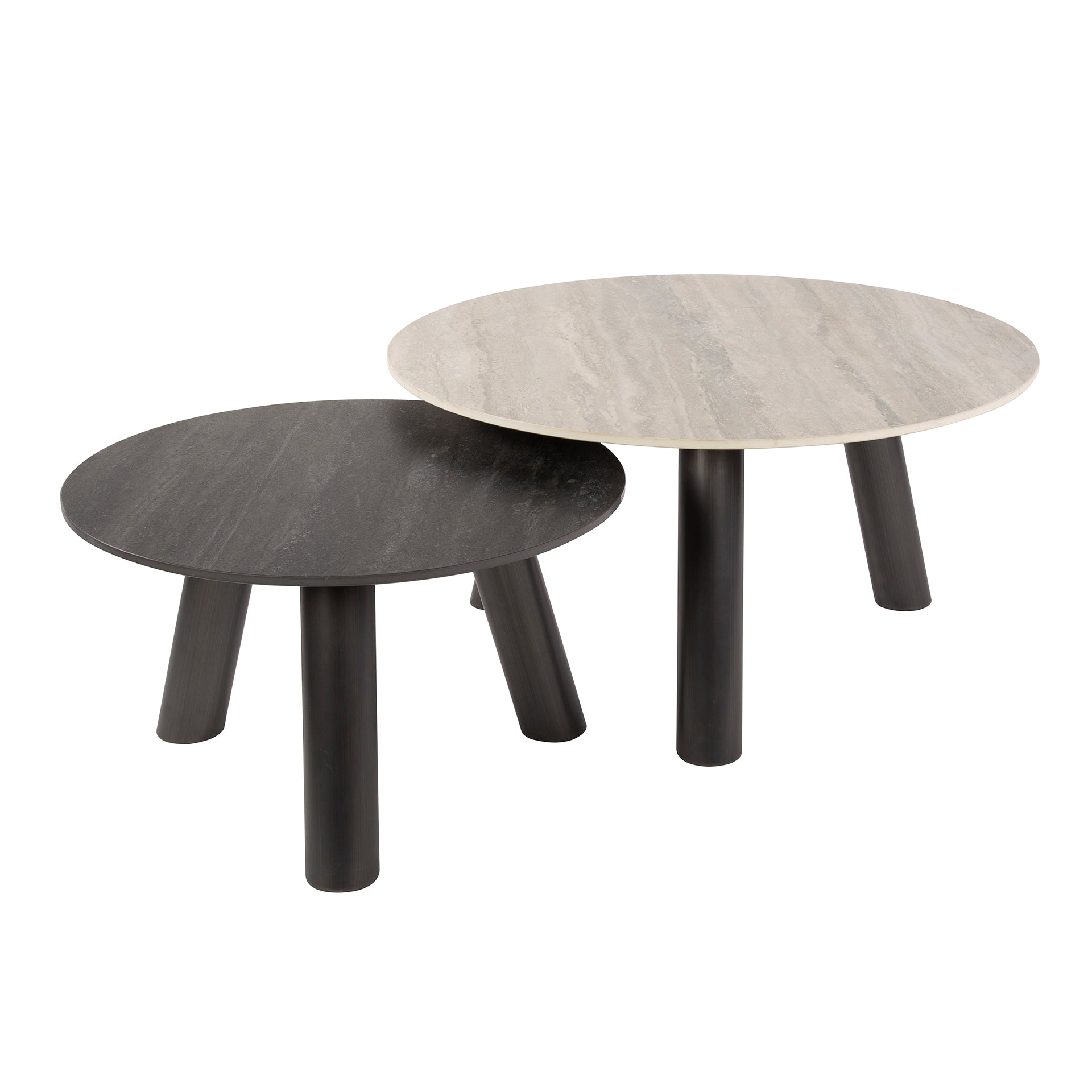 Salontafel Twin rond set van 2 / 3D keramiek travertin zwart/grijs – afbeelding 3