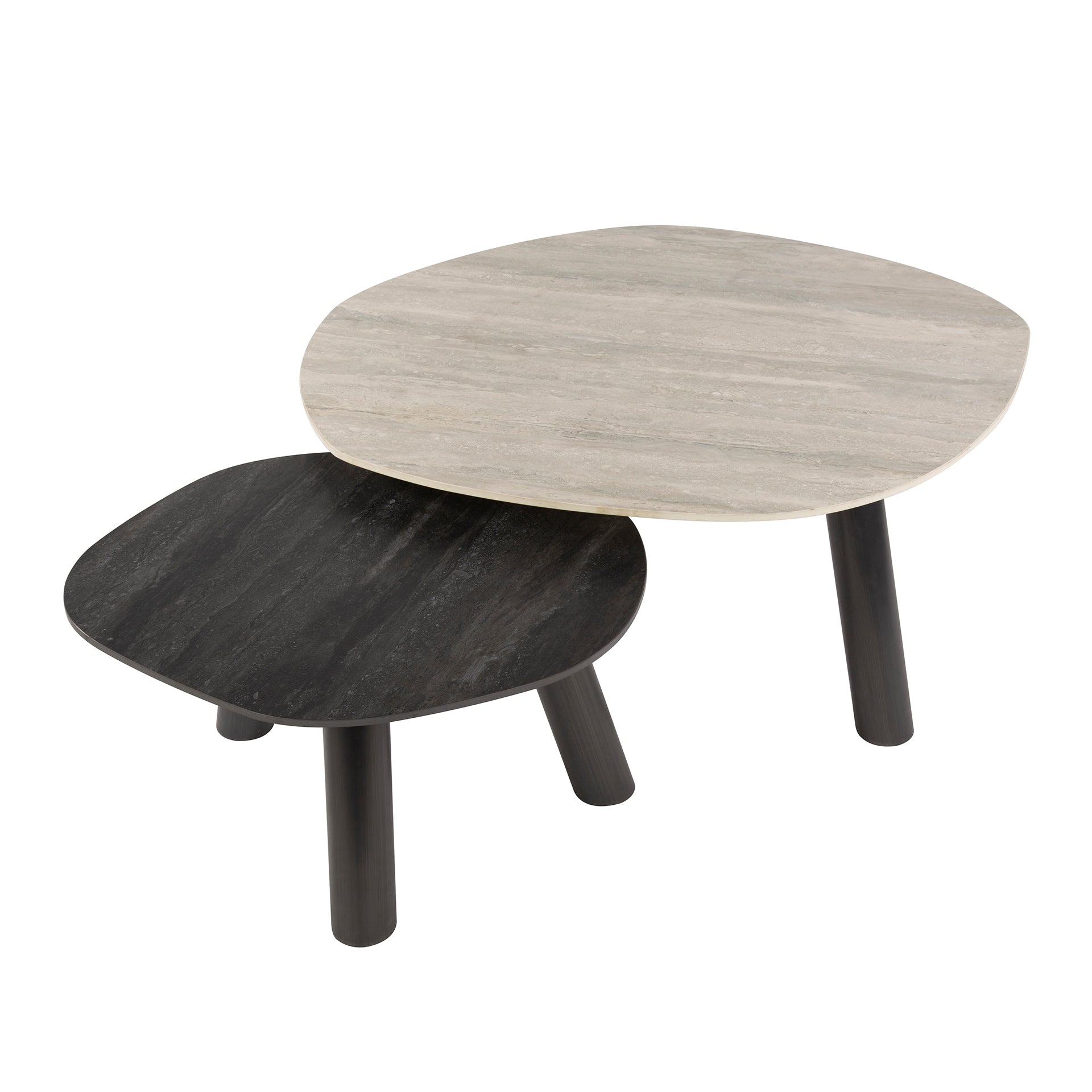 Salontafel Twin log set van 2 / 3D keramiek travertin zwart/grijs – afbeelding 7