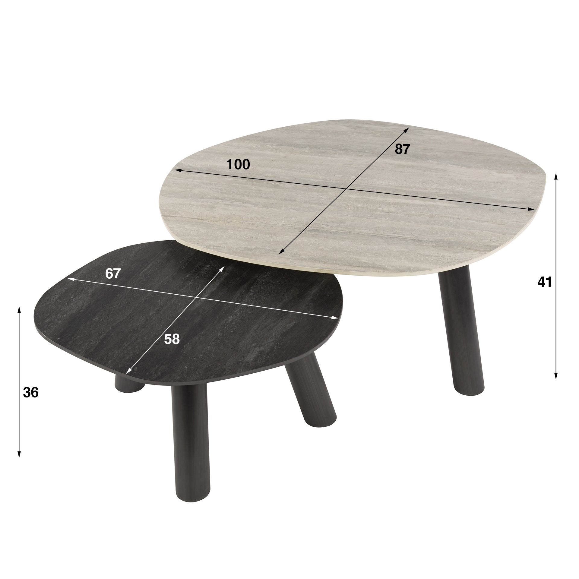 Salontafel Twin log set van 2 / 3D keramiek travertin zwart/grijs – afbeelding 8