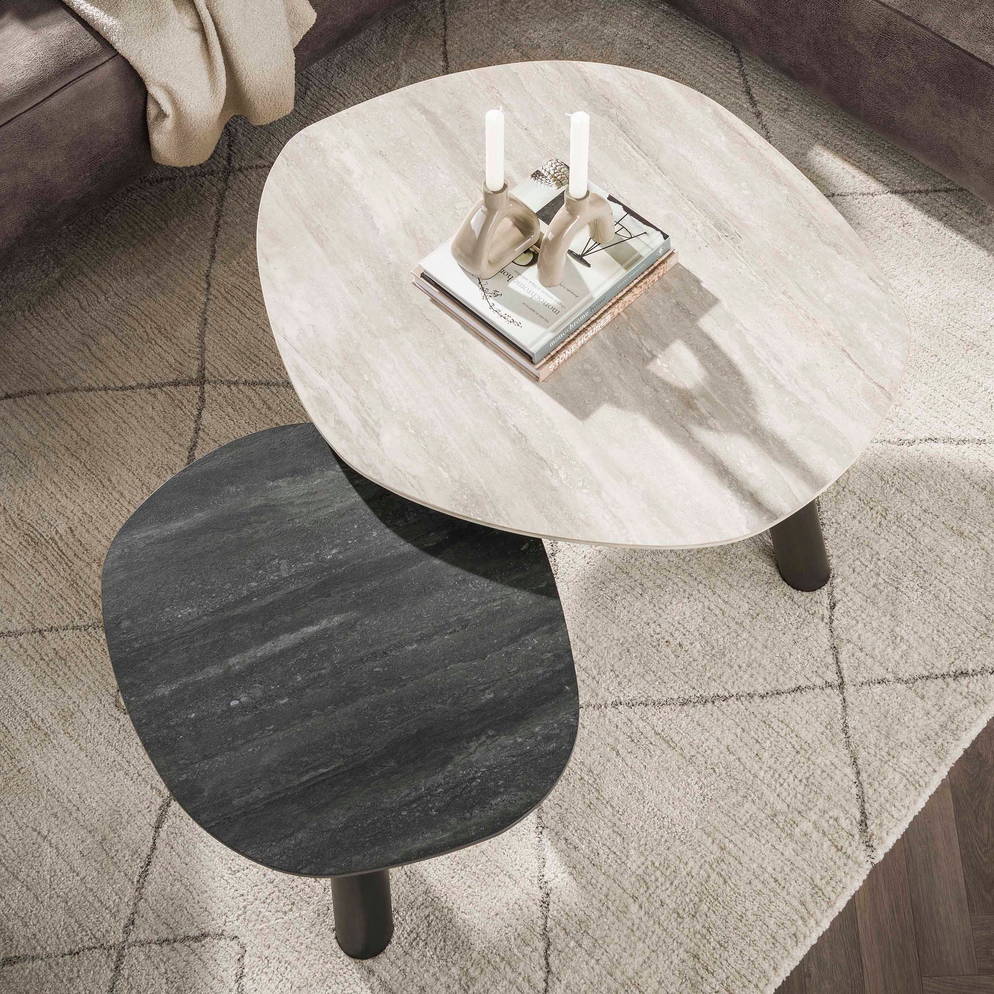 Salontafel Twin log set van 2 / 3D keramiek travertin zwart/grijs – afbeelding 2