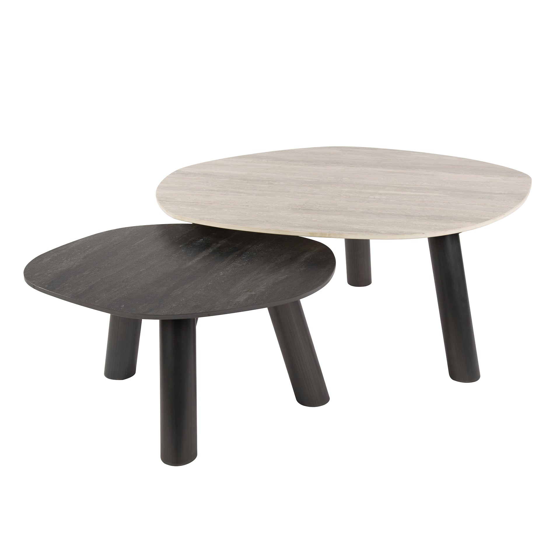 Salontafel Twin log set van 2 / 3D keramiek travertin zwart/grijs – afbeelding 6