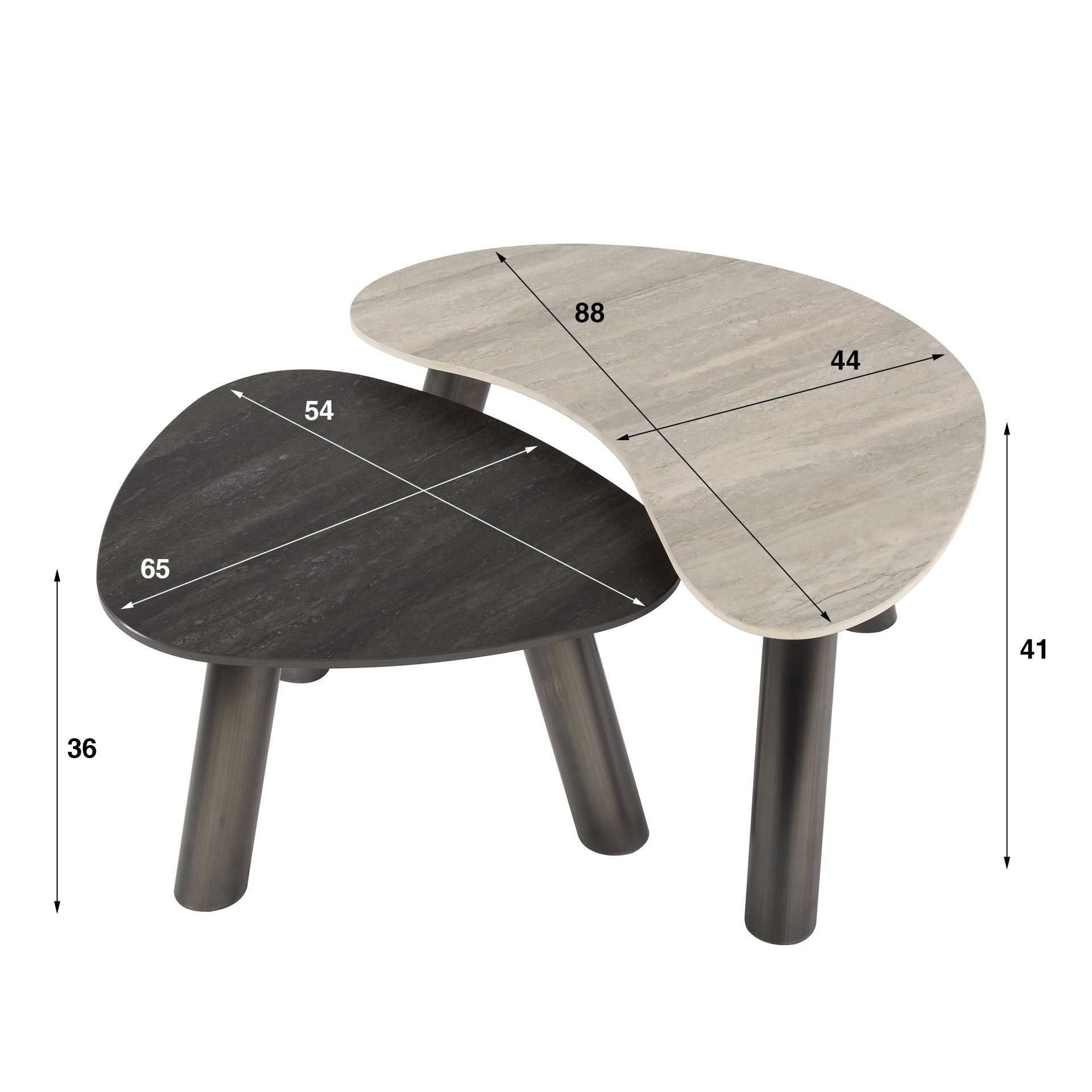 Salontafel Twin organisch set van 2 / 3D keramiek travertin zwart/grijs – afbeelding 5