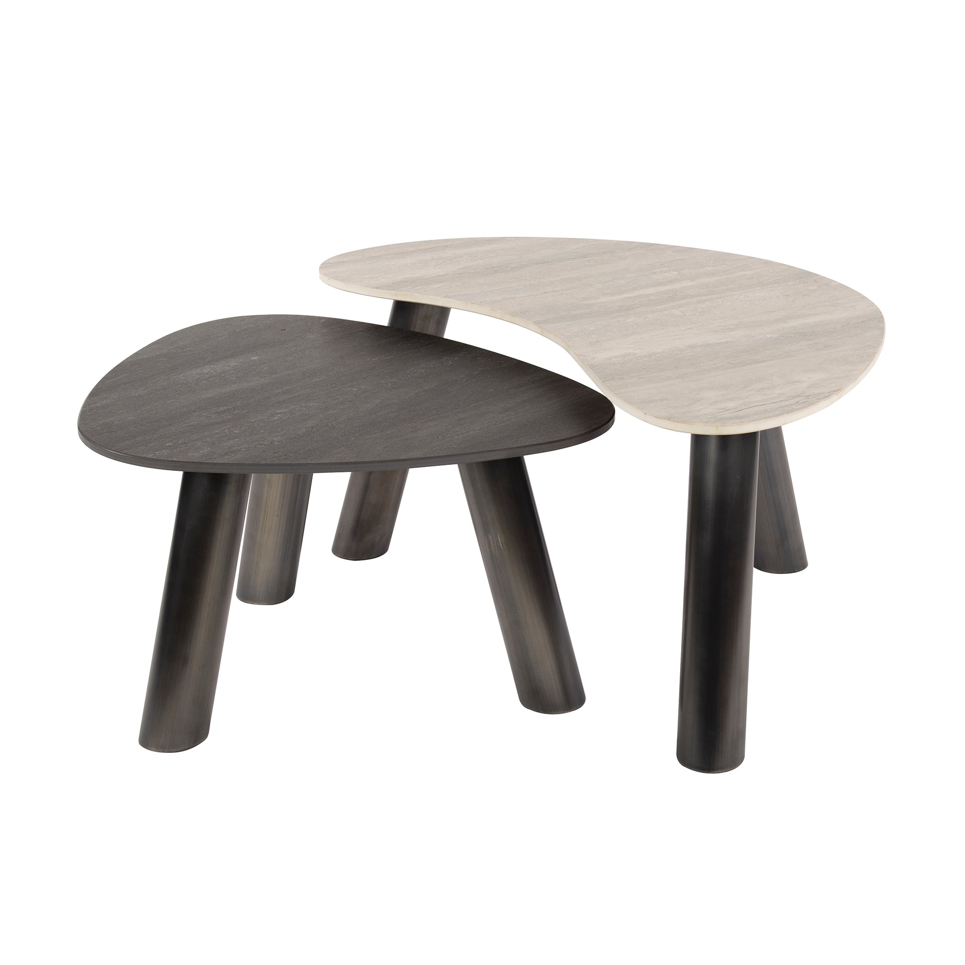 Salontafel Twin organisch set van 2 / 3D keramiek travertin zwart/grijs – afbeelding 3