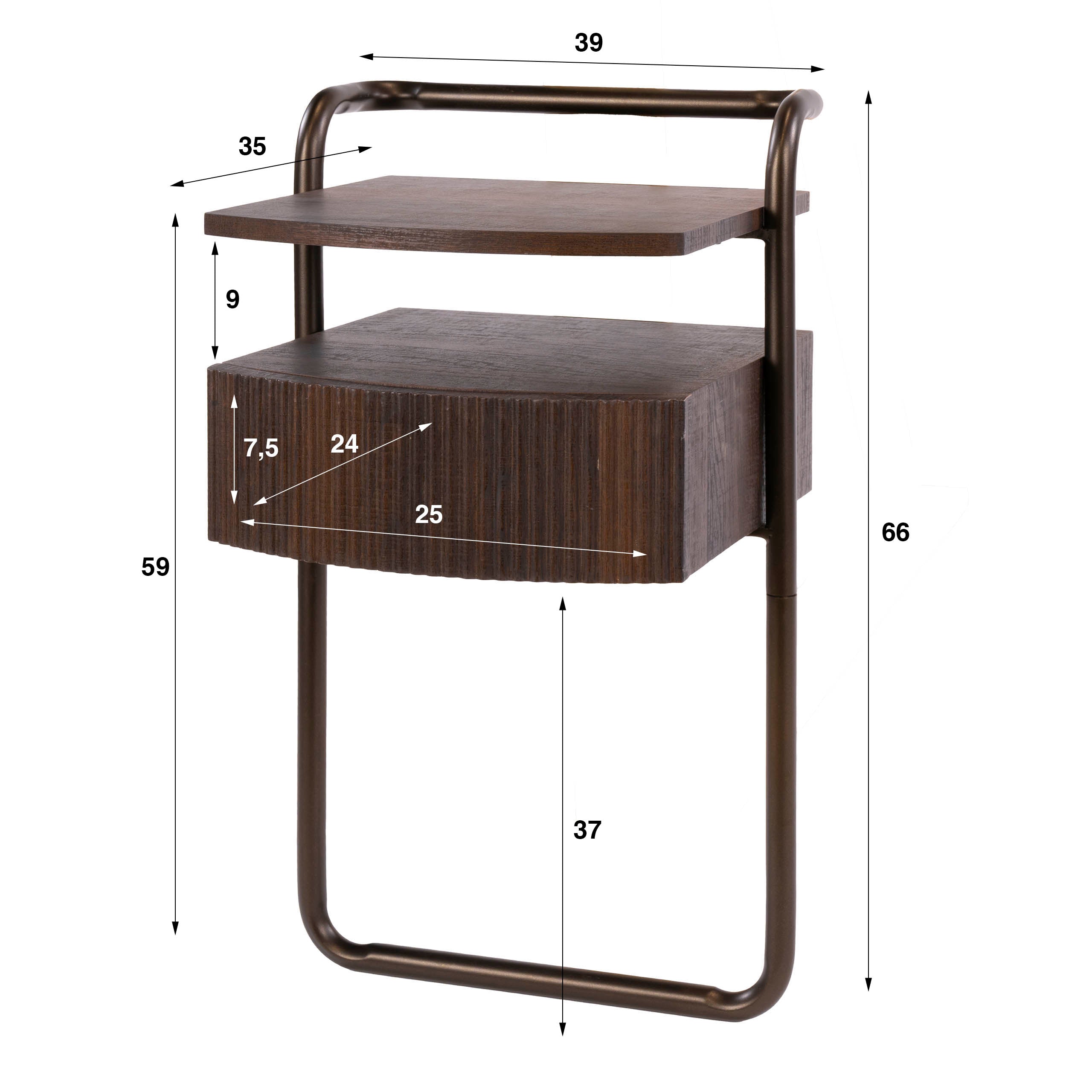 Nachtkastje Bend 1 lade / 3D eiken donkerbruin – afbeelding 5